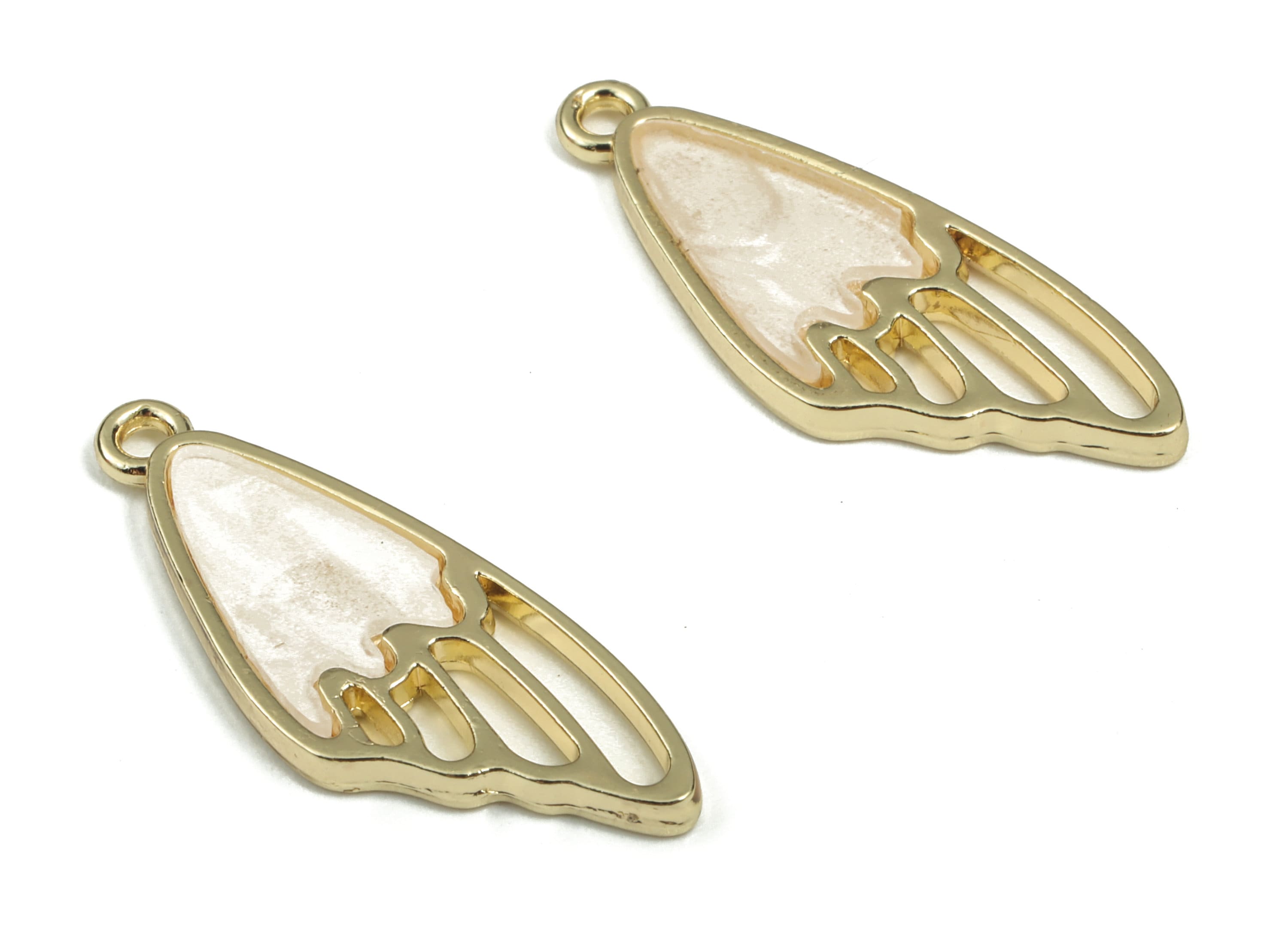 Alloy Wing Earring Charms With Acrylic - Gold Alloy Wing Pendant - Earring Findings - Jewelry Making Supplies - 27.95x10.68x1.95mm - ZZ1778 - DOMEDBAZAAR