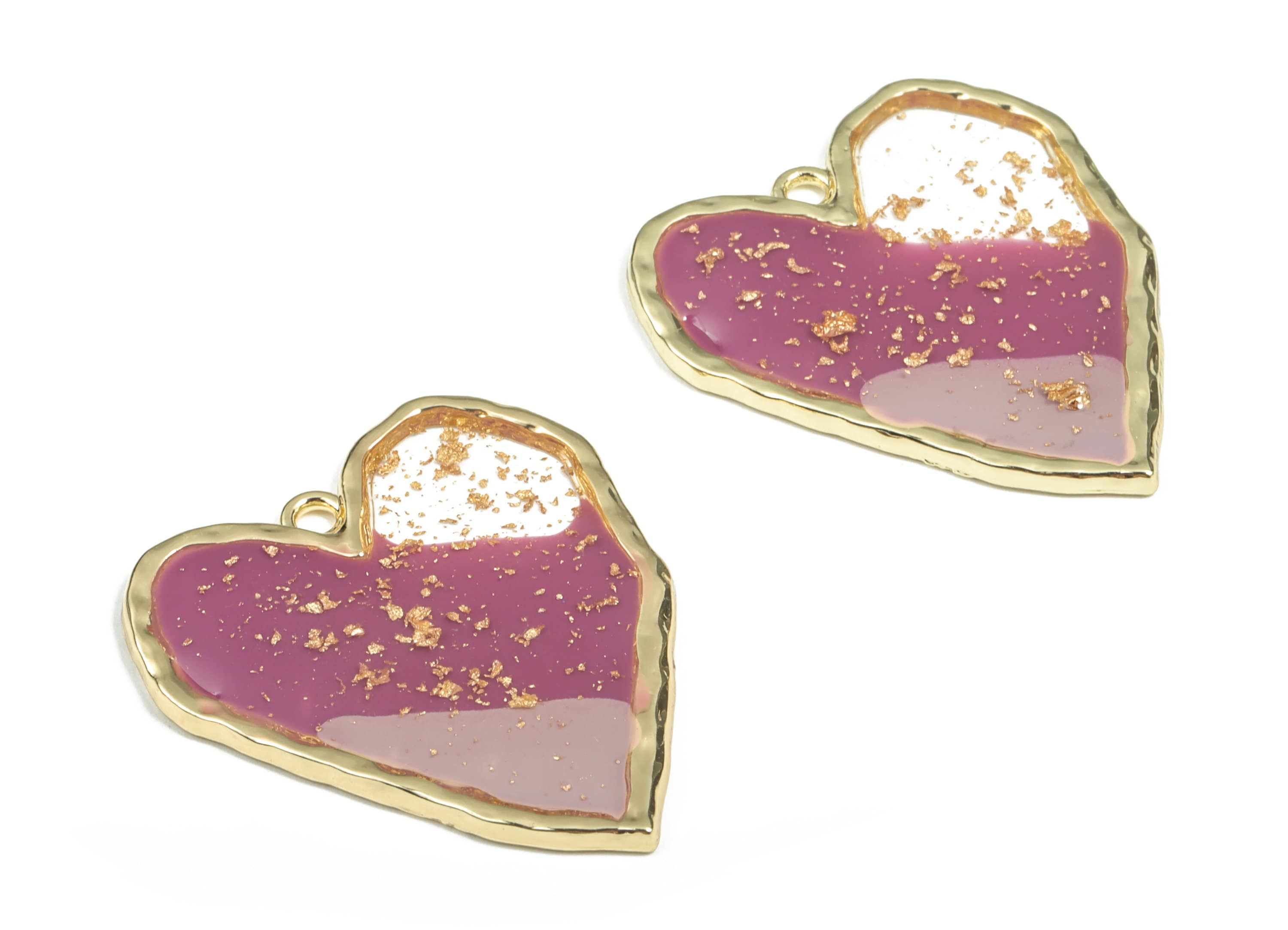 Alloy Heart Earring Charms - Enamel Gold Alloy Heart Pendant - Earring Findings - Jewelry Making Supplies - 37.69x32.8x2.41mm - ZZ1774 - DOMEDBAZAAR