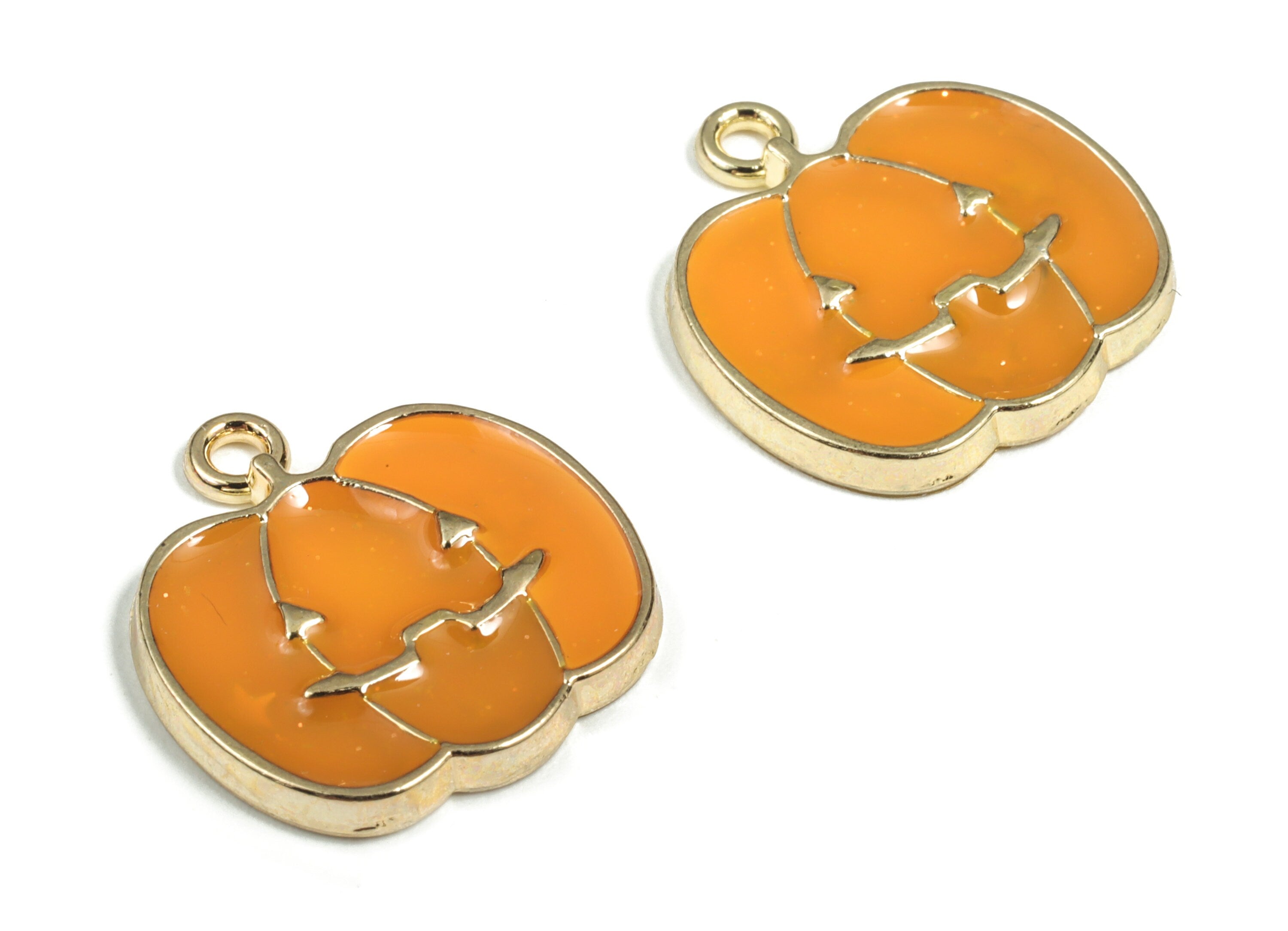Alloy Pumpkin Earring Charms - Enamel Gold Alloy Pumpkin Pendant - Gold Tone Plated Alloy - Jewellery Making Supplies - 20.x19x2mm - ZZ1781 - DOMEDBAZAAR