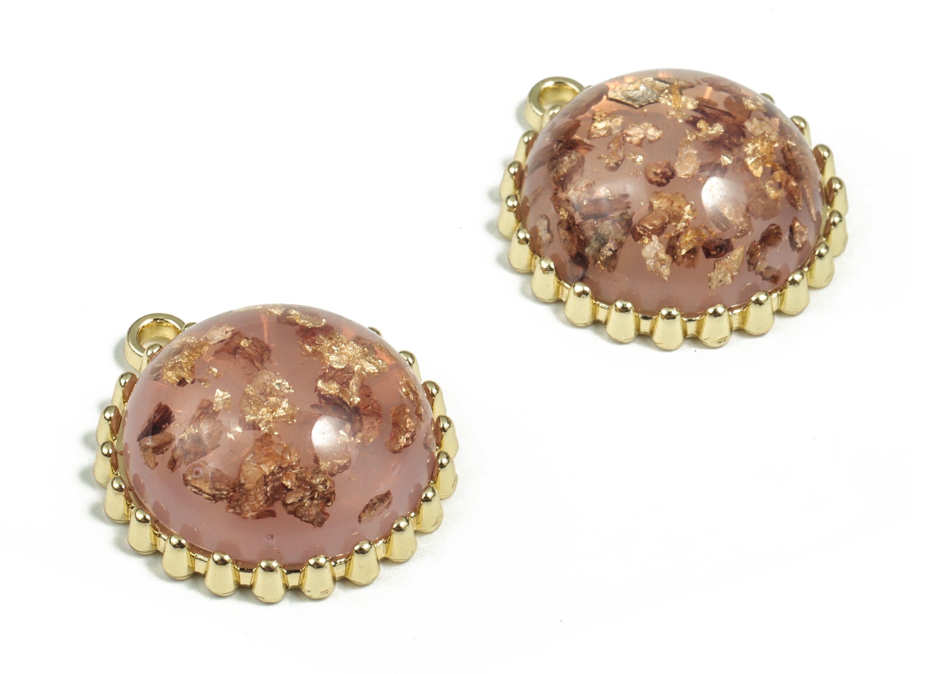 Gold Alloy Circle Pendant - Alloy Round Earring Charms with Resin - Gold Tone Plated Alloy - Jewelry Supplies - 23.01x20.69x9.16mm - ZZ1771 - DOMEDBAZAAR