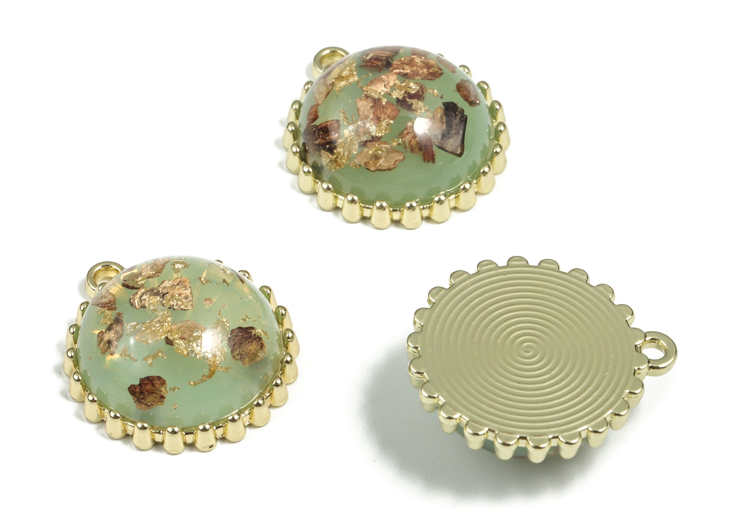 Alloy Round Earring Charms With Resin - Gold Alloy Circle Pendant - Earring Findings - Jewelry Making Supplies - 23.01x20.61x8.6mm - ZZ1788 - DOMEDBAZAAR