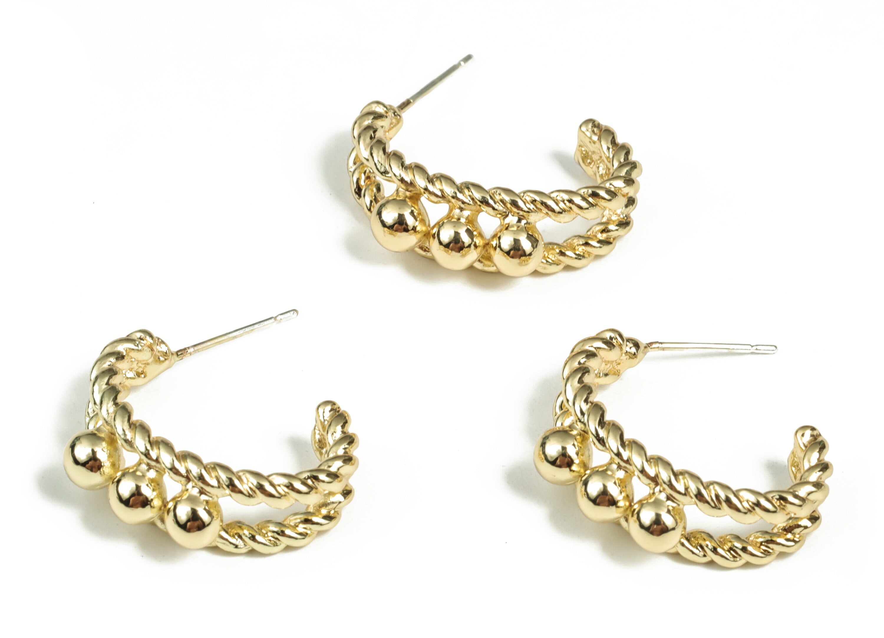 Alloy Wave C Earring Stud - Zinc Alloy Wave C Earring Post - Silver Stud - Gold Tone Plated - Jewelry Supplies - 22.86x16.65x5.1mm - ZZ1790 - DOMEDBAZAAR