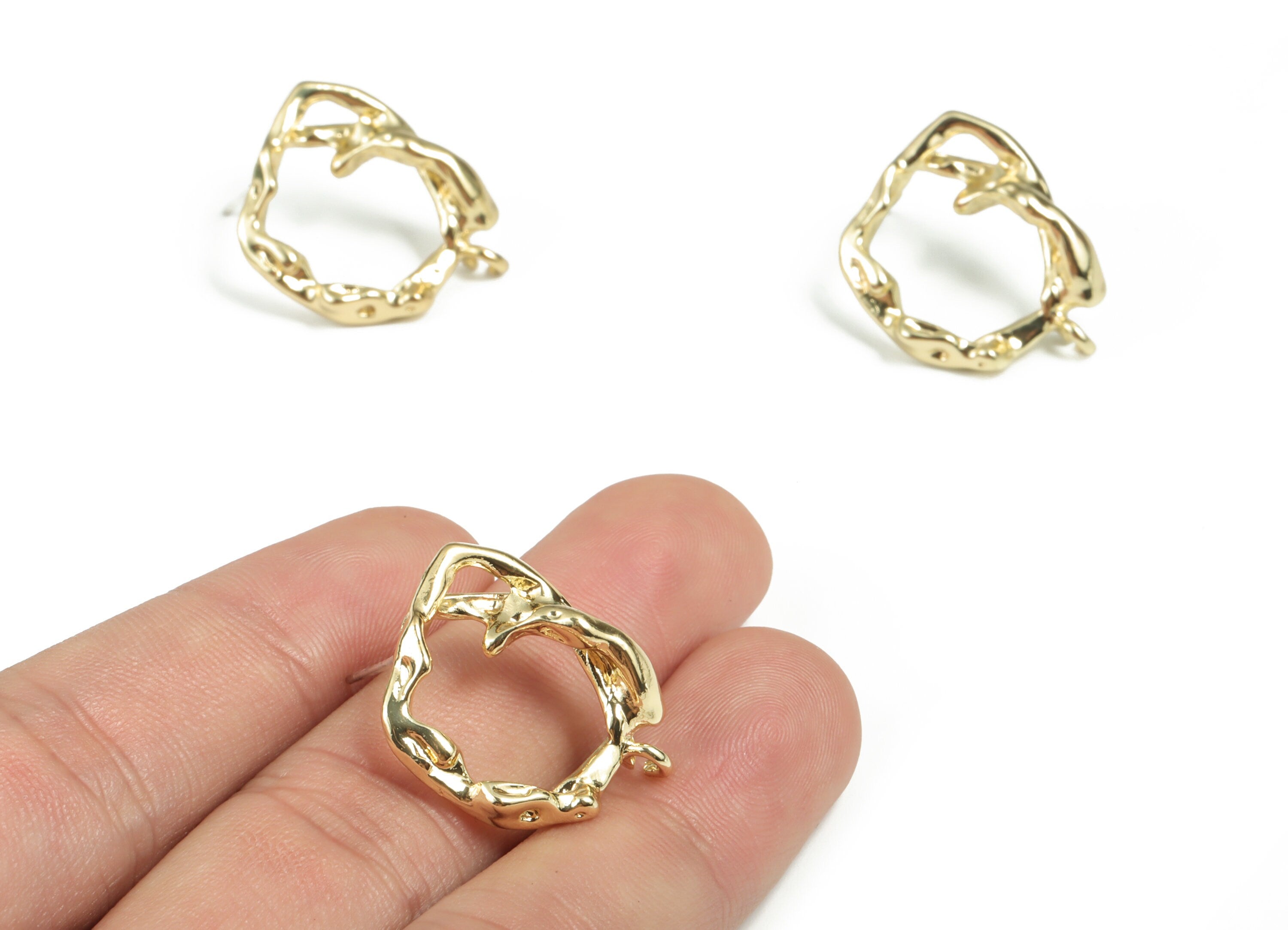 Alloy Irregular Earring Stud - Zinc Alloy Geometry Post - Silver Stud - Gold Tone Plated - Jewelry Supplies - 23.74x19.1x5.43mm - ZZ1793 - DOMEDBAZAAR