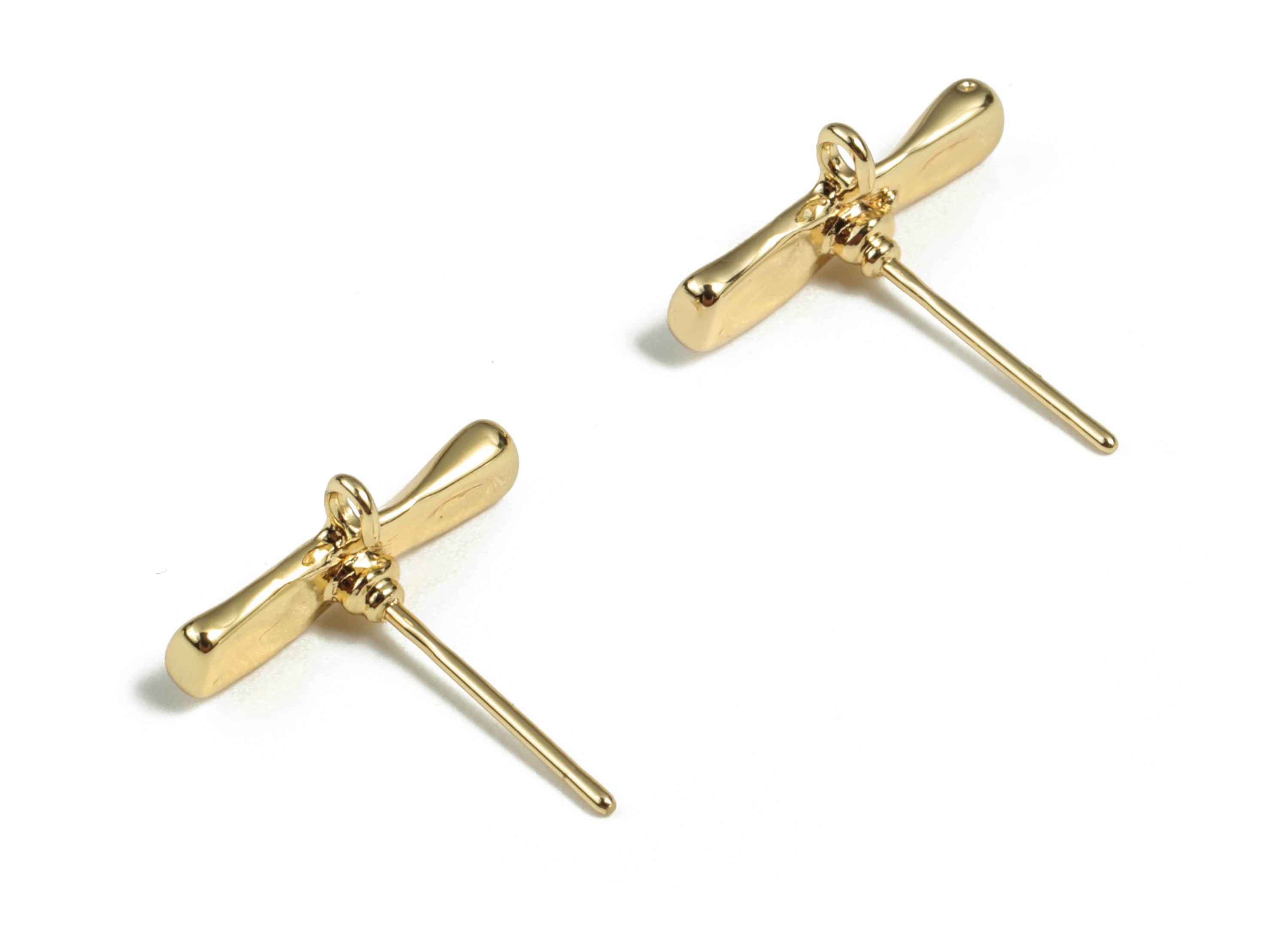 Brass Letter T Earring Post - Gold Letter T Stud - 18K Real Gold Plated Brass - 316 Surgical Stainless Steel - 14.77x6.88x1.99mm - RGP3018 - DOMEDBAZAAR