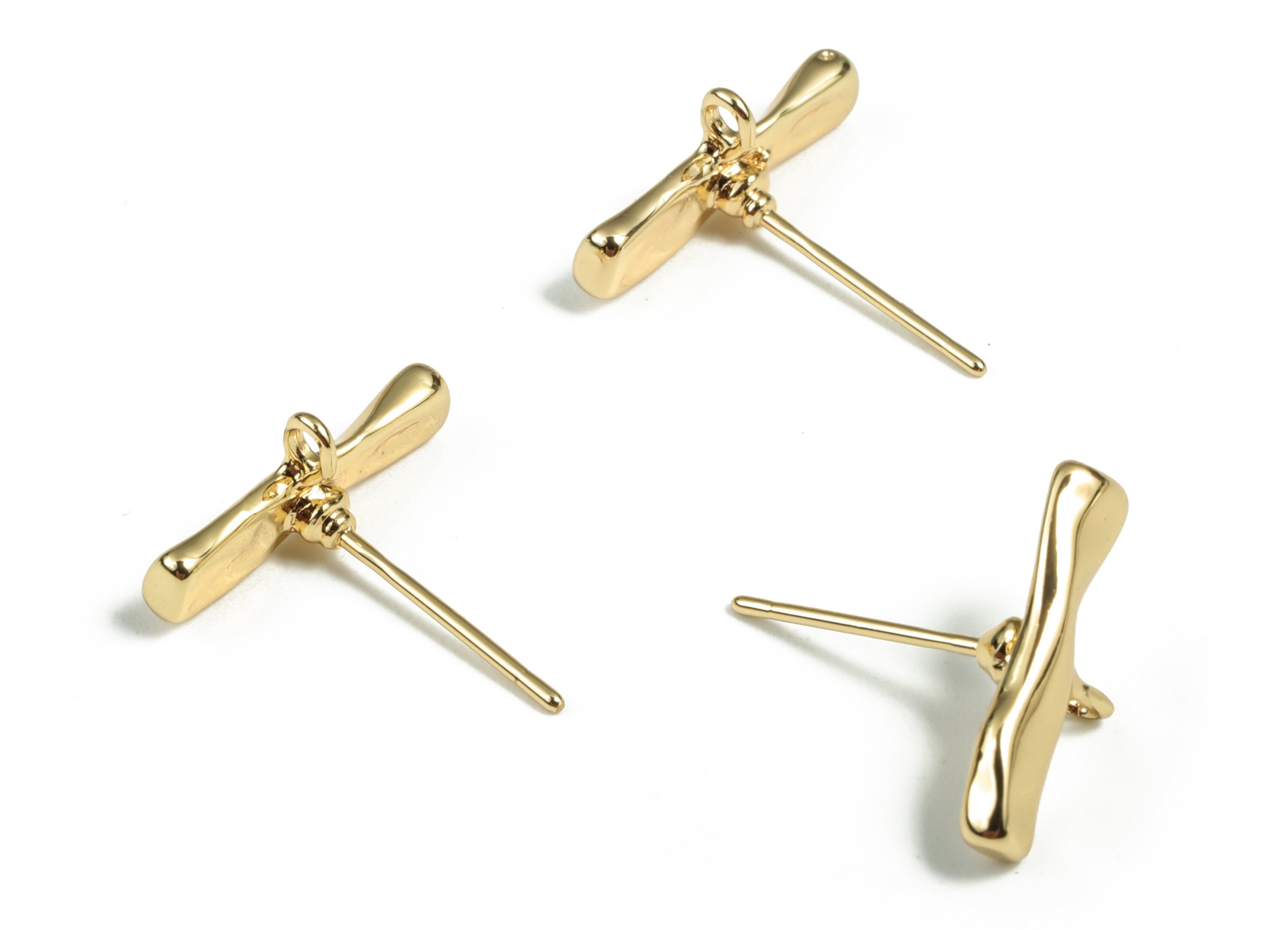 Brass Letter T Earring Post - Gold Letter T Stud - 18K Real Gold Plated Brass - 316 Surgical Stainless Steel - 14.77x6.88x1.99mm - RGP3018 - DOMEDBAZAAR