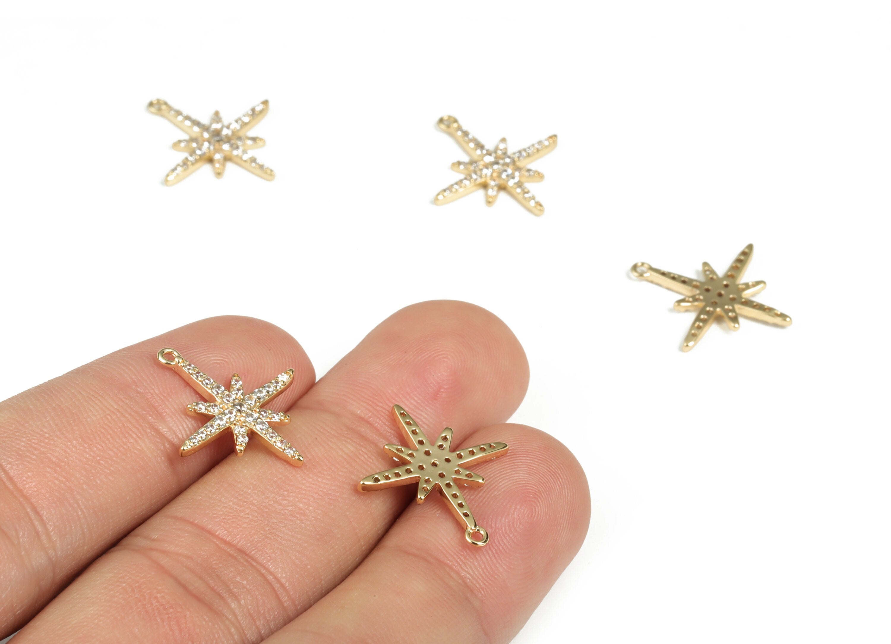 Brass Star Earring Charms With Zircon – Gold Star Pendant - 18K Real Gold Plated Brass – Jewelry Supplies - 18.78x16.95x1.76mm - RGP2949 - DOMEDBAZAAR