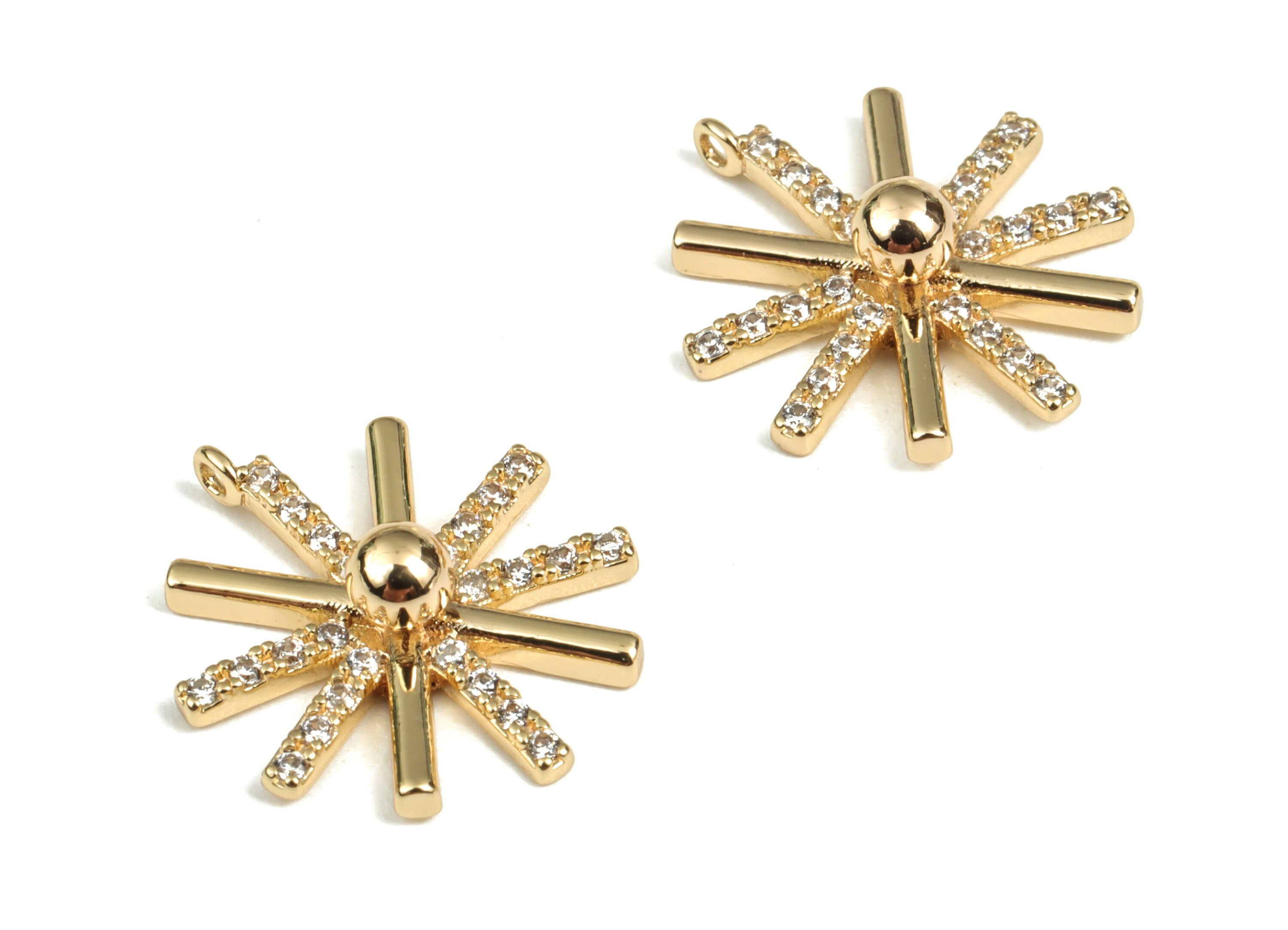 Brass Star Earring Charms With Zircon – Gold Star Pendant - 18K Real Gold Plated Brass – Jewelry Supplies - 17.26x15.28x4.71mm - RGP2948 - DOMEDBAZAAR