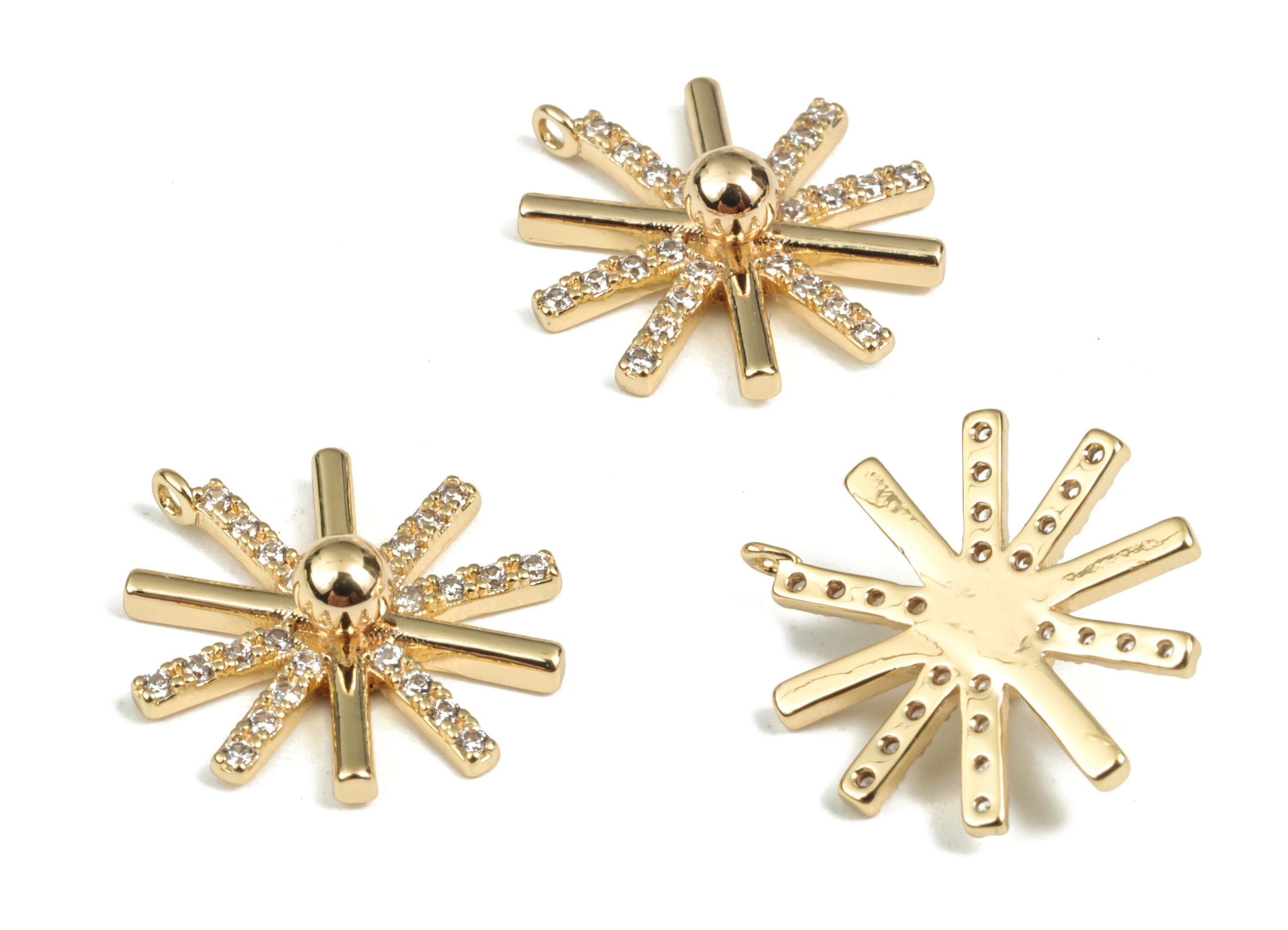 Brass Star Earring Charms With Zircon – Gold Star Pendant - 18K Real Gold Plated Brass – Jewelry Supplies - 17.26x15.28x4.71mm - RGP2948 - DOMEDBAZAAR