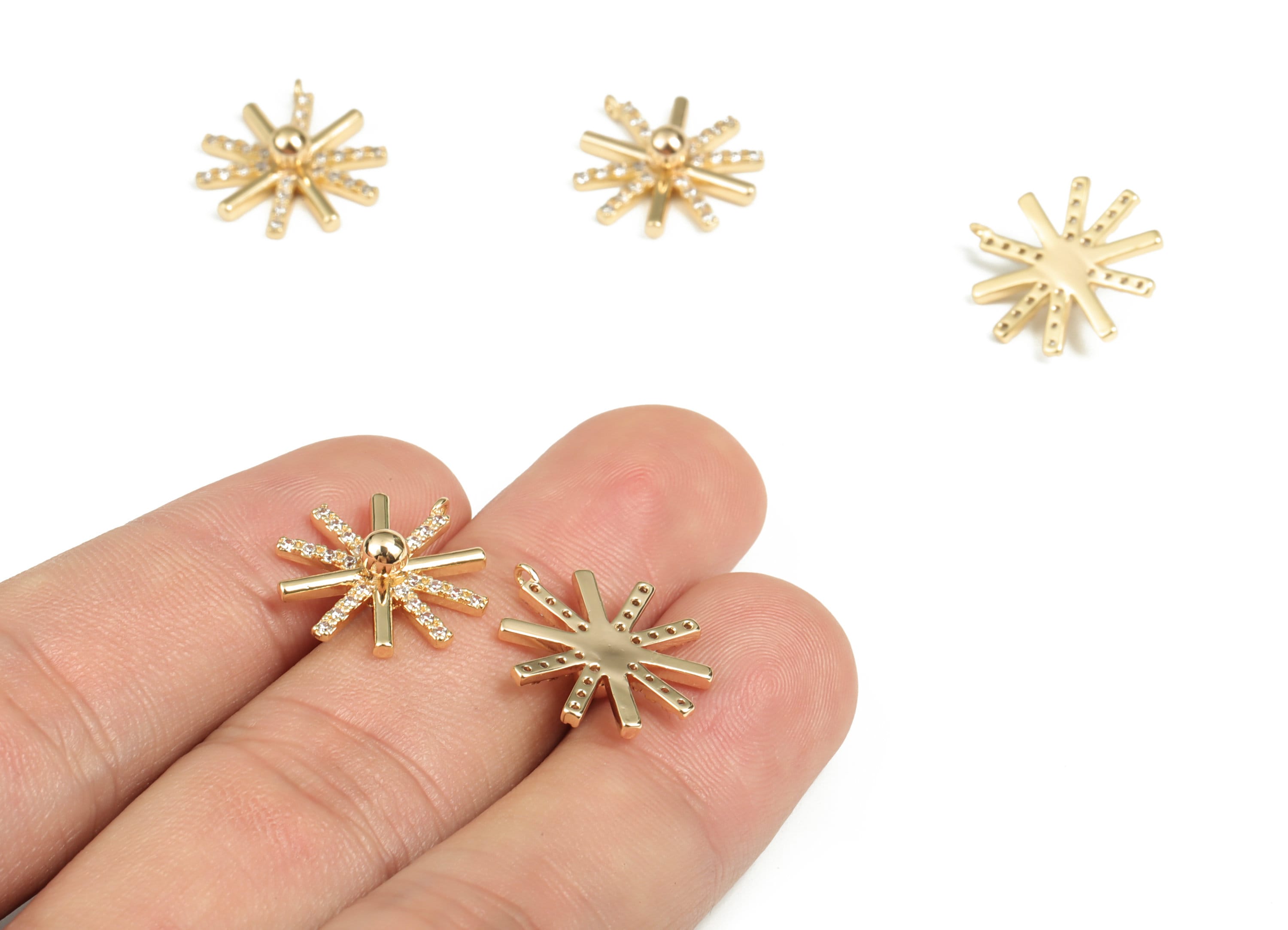 Brass Star Earring Charms With Zircon – Gold Star Pendant - 18K Real Gold Plated Brass – Jewelry Supplies - 17.26x15.28x4.71mm - RGP2948 - DOMEDBAZAAR