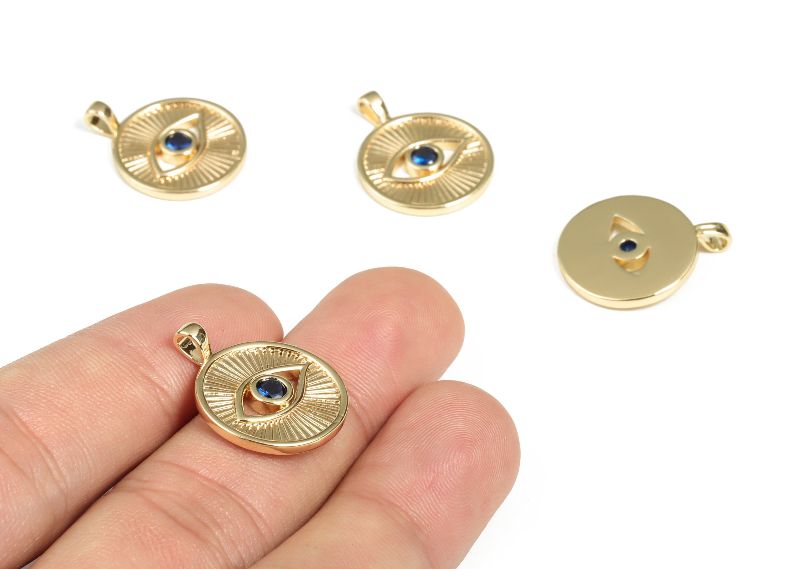 Brass Round Eye Earring Charms With Zircon - Gold Circle Eye Pendant - 18K Real Gold Plated Brass - 21.74x17.29x2.27mm - RGP3016 - DOMEDBAZAAR