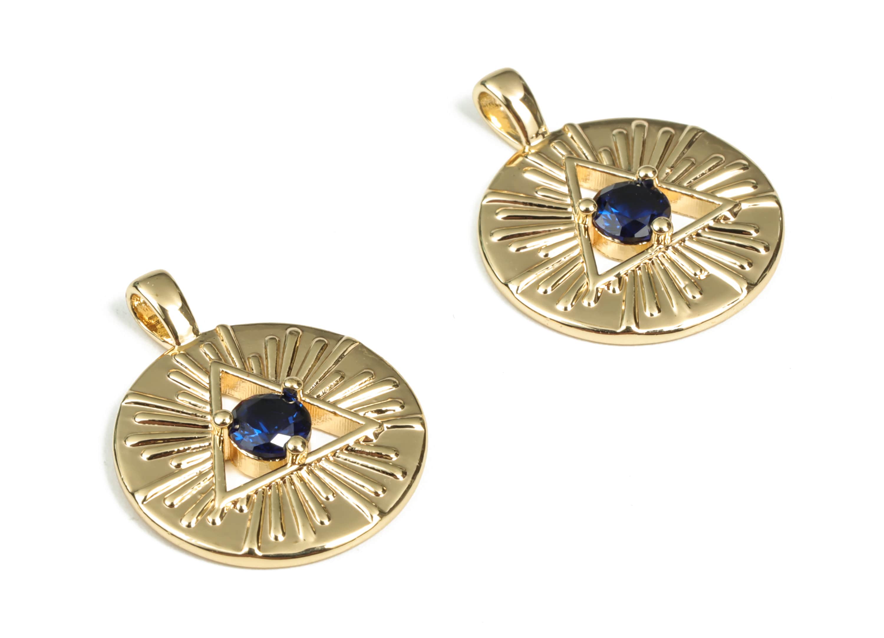 Brass Round Eye Earring Charms With Zircon - Gold Circle Eye Pendant - 18K Real Gold Plated Brass - 21.55x17.06x3.15mm - RGP3013 - DOMEDBAZAAR