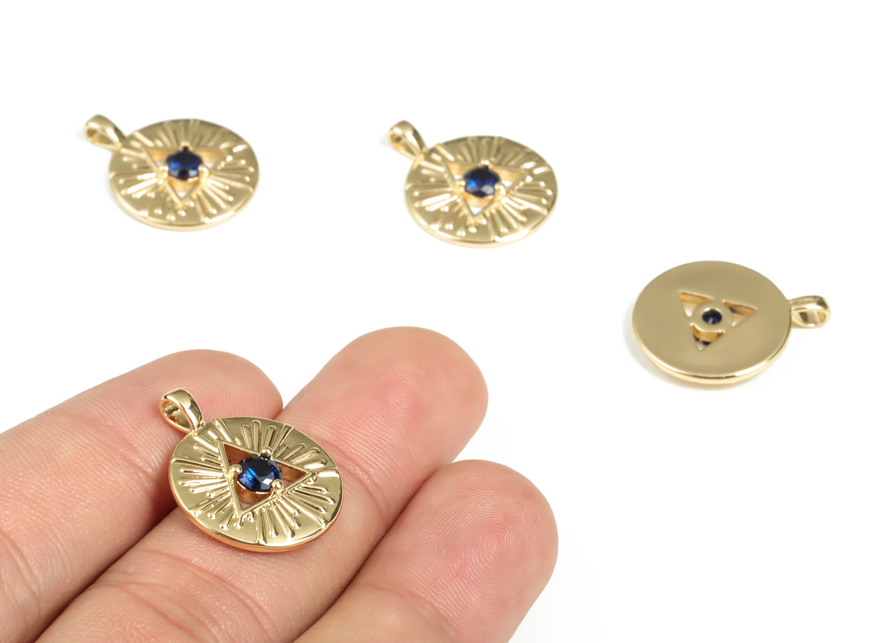 Brass Round Eye Earring Charms With Zircon - Gold Circle Eye Pendant - 18K Real Gold Plated Brass - 21.55x17.06x3.15mm - RGP3013 - DOMEDBAZAAR