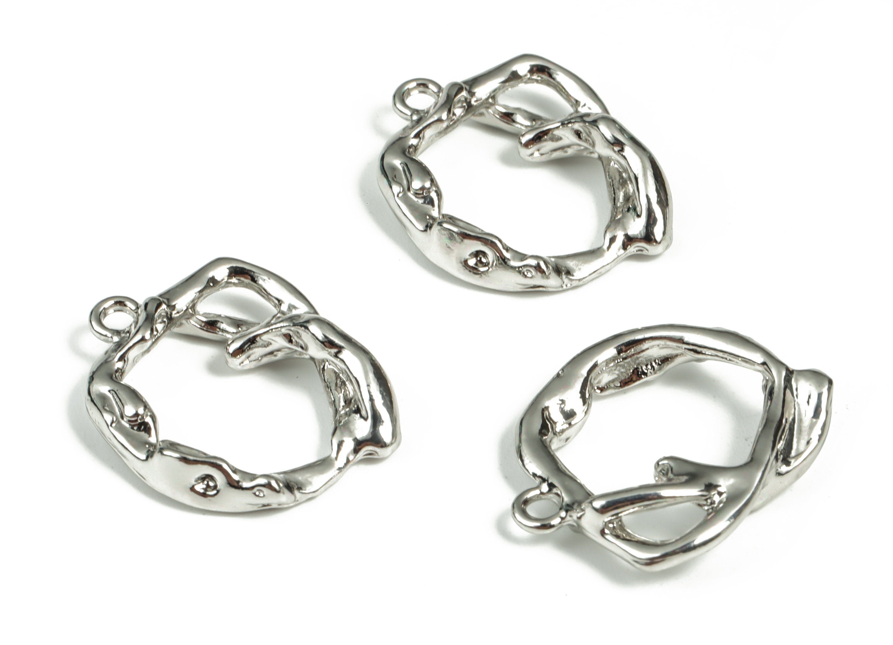 Alloy Geometry Earring Charms - Zinc Alloy Geometry Pendant - Silver Tone Plated Alloy - Jewelry Making Supplies - 23.96x19.2x5.4mm - ZZ1792 - DOMEDBAZAAR