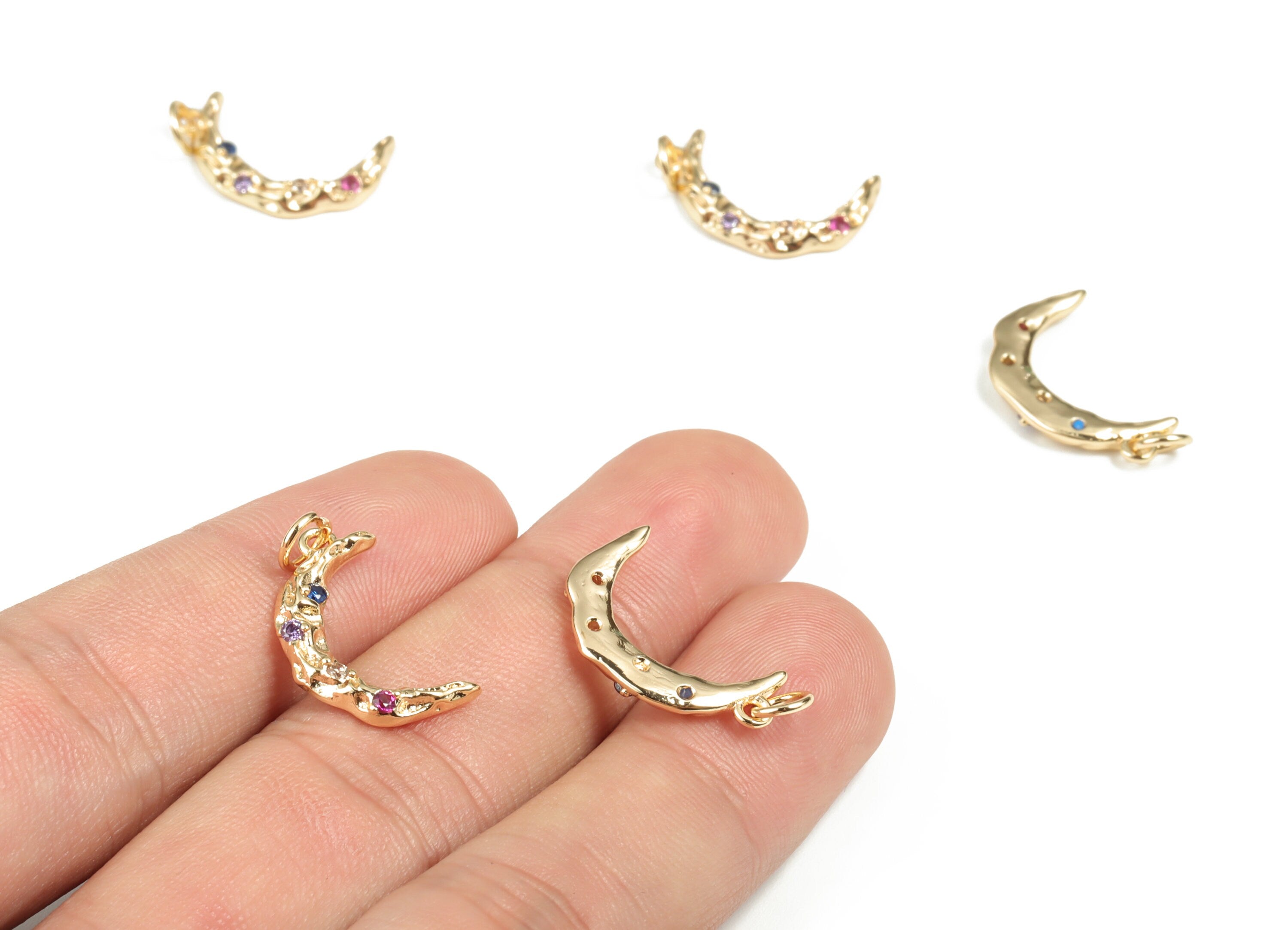 Brass Crescent Earring Charms With Zircon – Gold Moon Pendant - 18K Real Gold Plated Brass – Jewelry Supplies - 19.39x12.1x2.71mm - RGP2947 - DOMEDBAZAAR