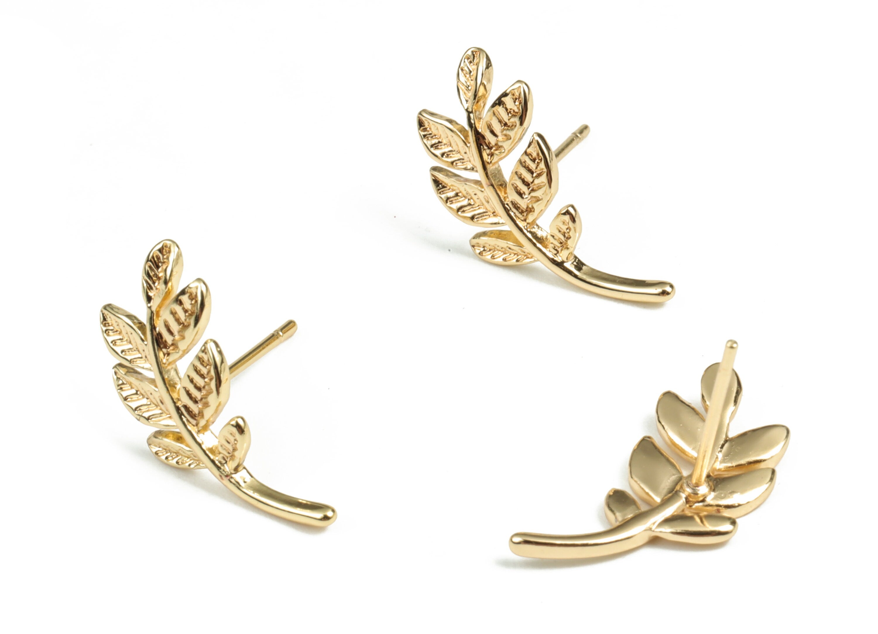 Brass Branch Earring Post - Gold Branch Earring Stud - 18K Real Gold Plated Brass - 316 Surgical Stainless Steel - 17.84x9.4x1.9mm - RGP2952 - DOMEDBAZAAR