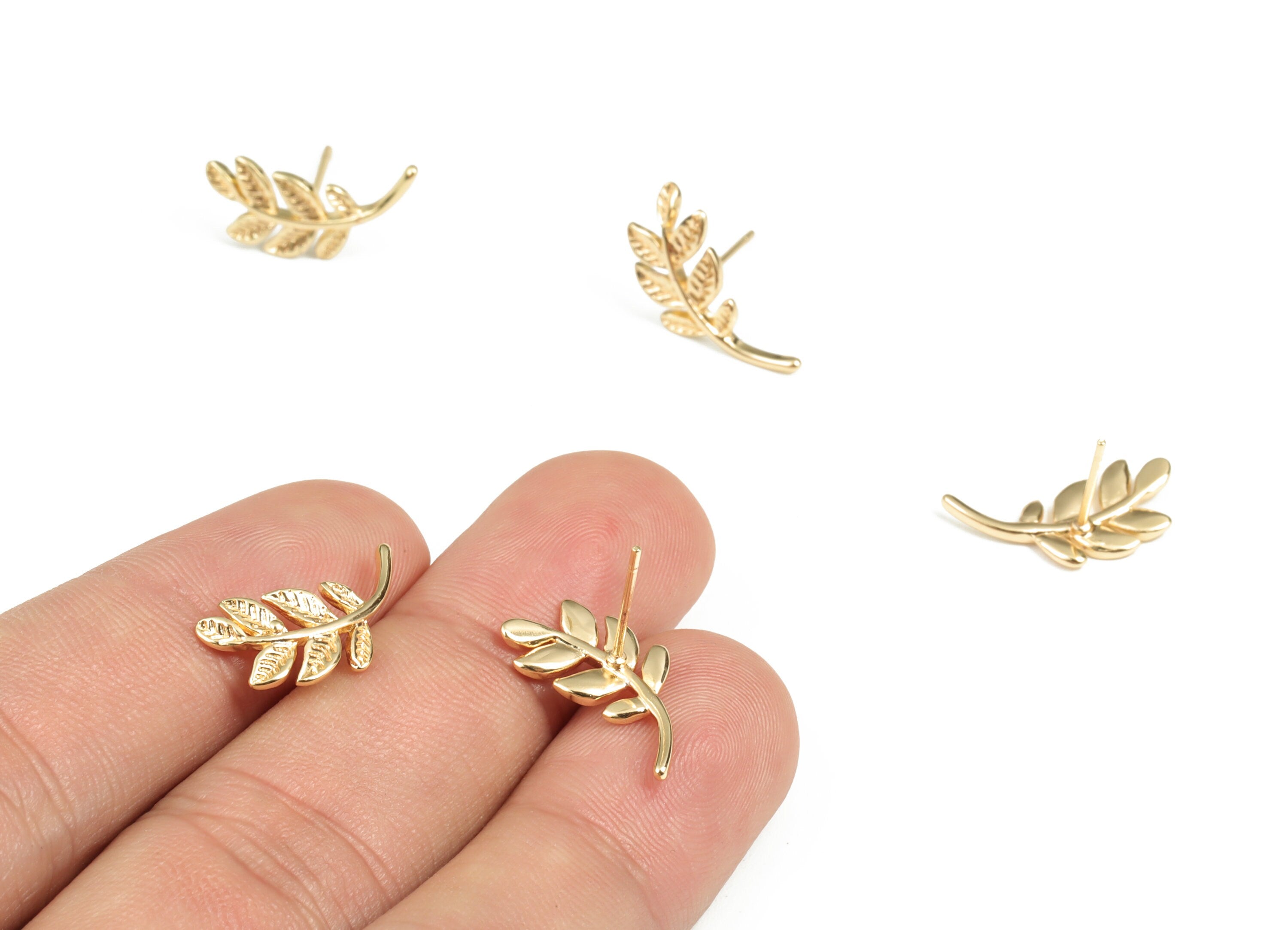 Brass Branch Earring Post - Gold Branch Earring Stud - 18K Real Gold Plated Brass - 316 Surgical Stainless Steel - 17.84x9.4x1.9mm - RGP2952 - DOMEDBAZAAR