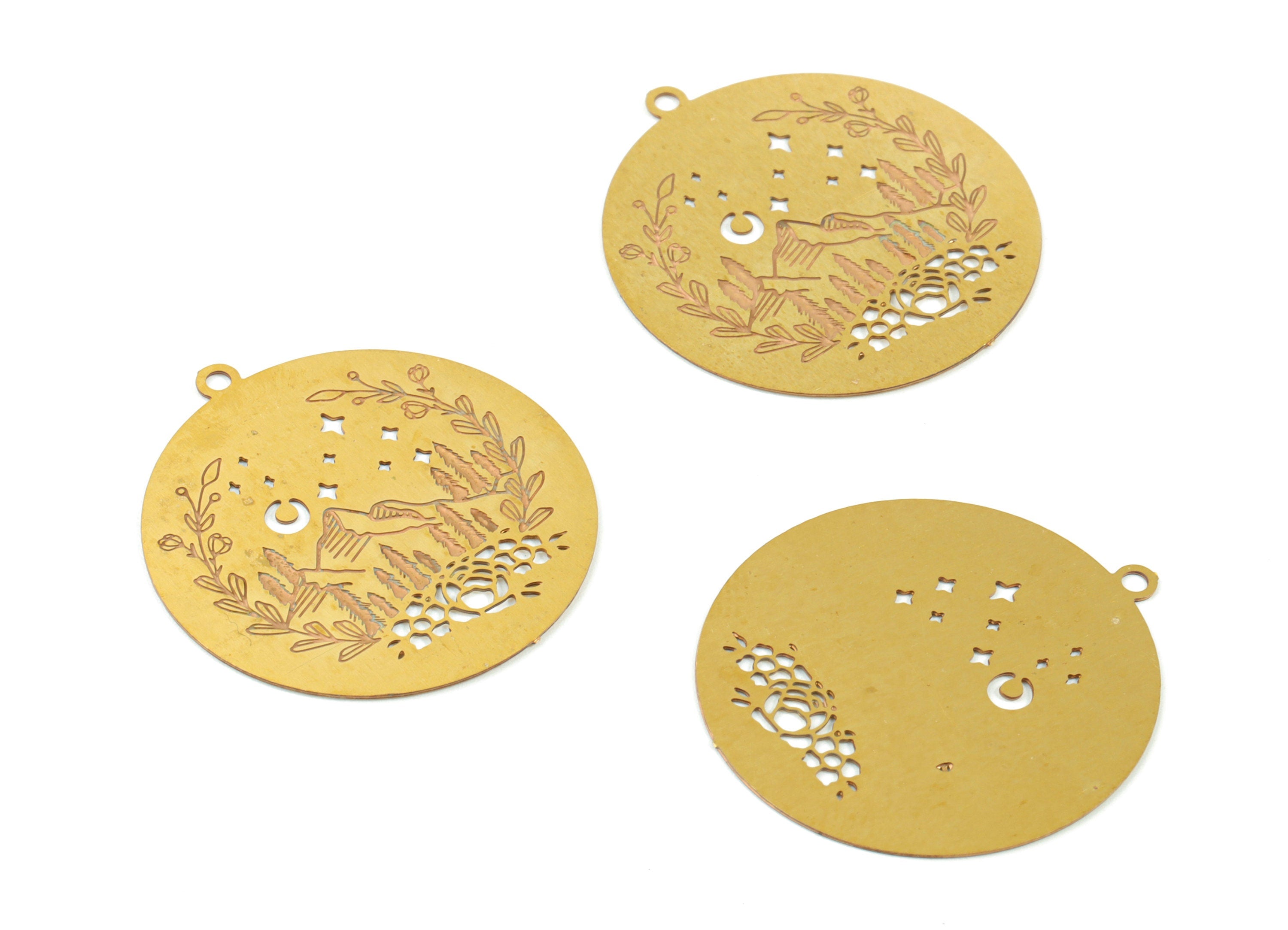 Brass Round Mountain Earring Charms - Raw Brass Village Circle Pendant - Earring Findings - Jewelry Supplies - 26.07x23.89x0.3mm - JJB6110 - DOMEDBAZAAR