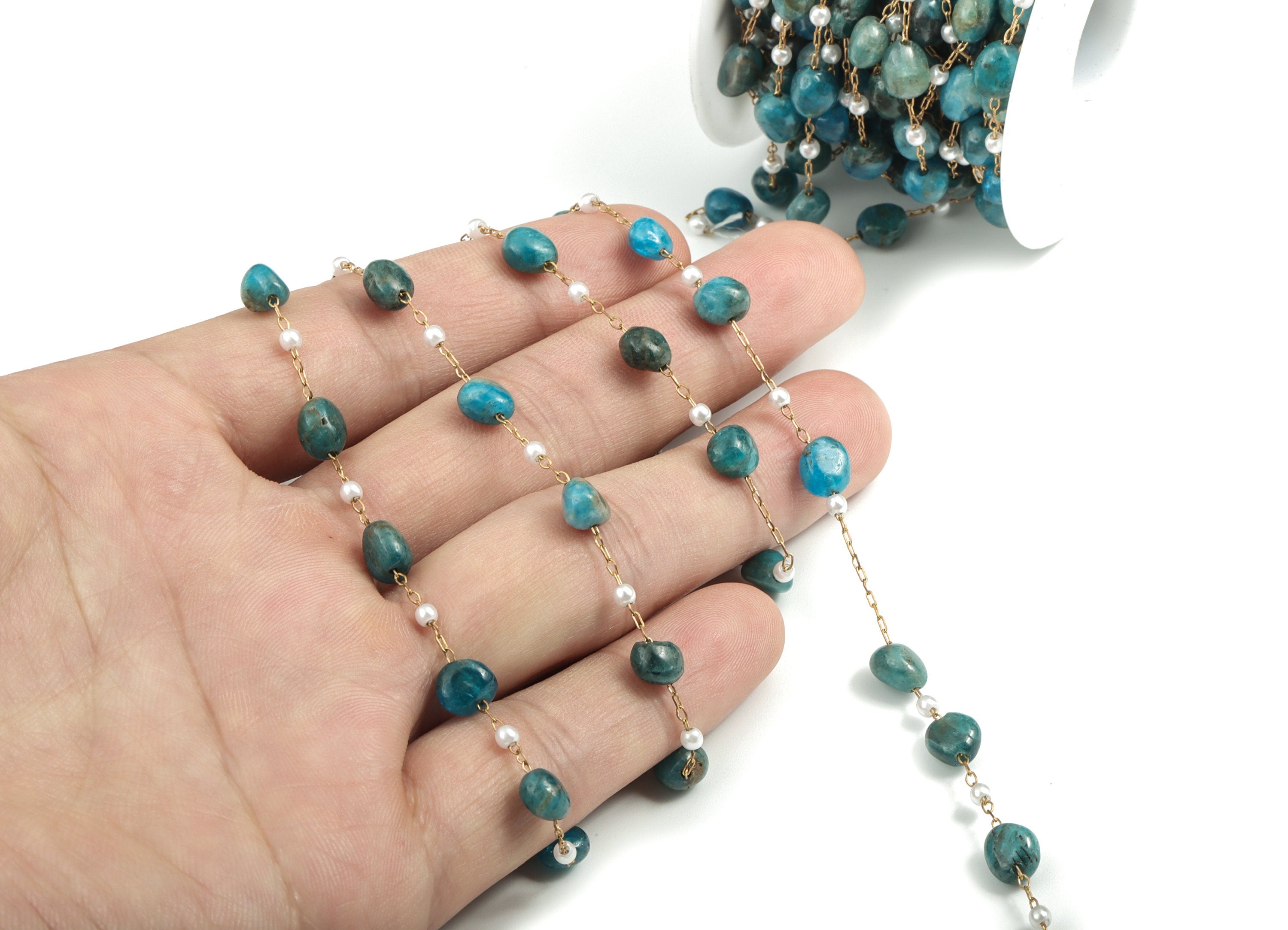 Brass Chain with Petrol Stones – Raw Brass Natural Stone Chain for Necklace, Bracelet – Jewelry Making – 1.98x1.34x0.23mm – CC1175-15 - DOMEDBAZAAR