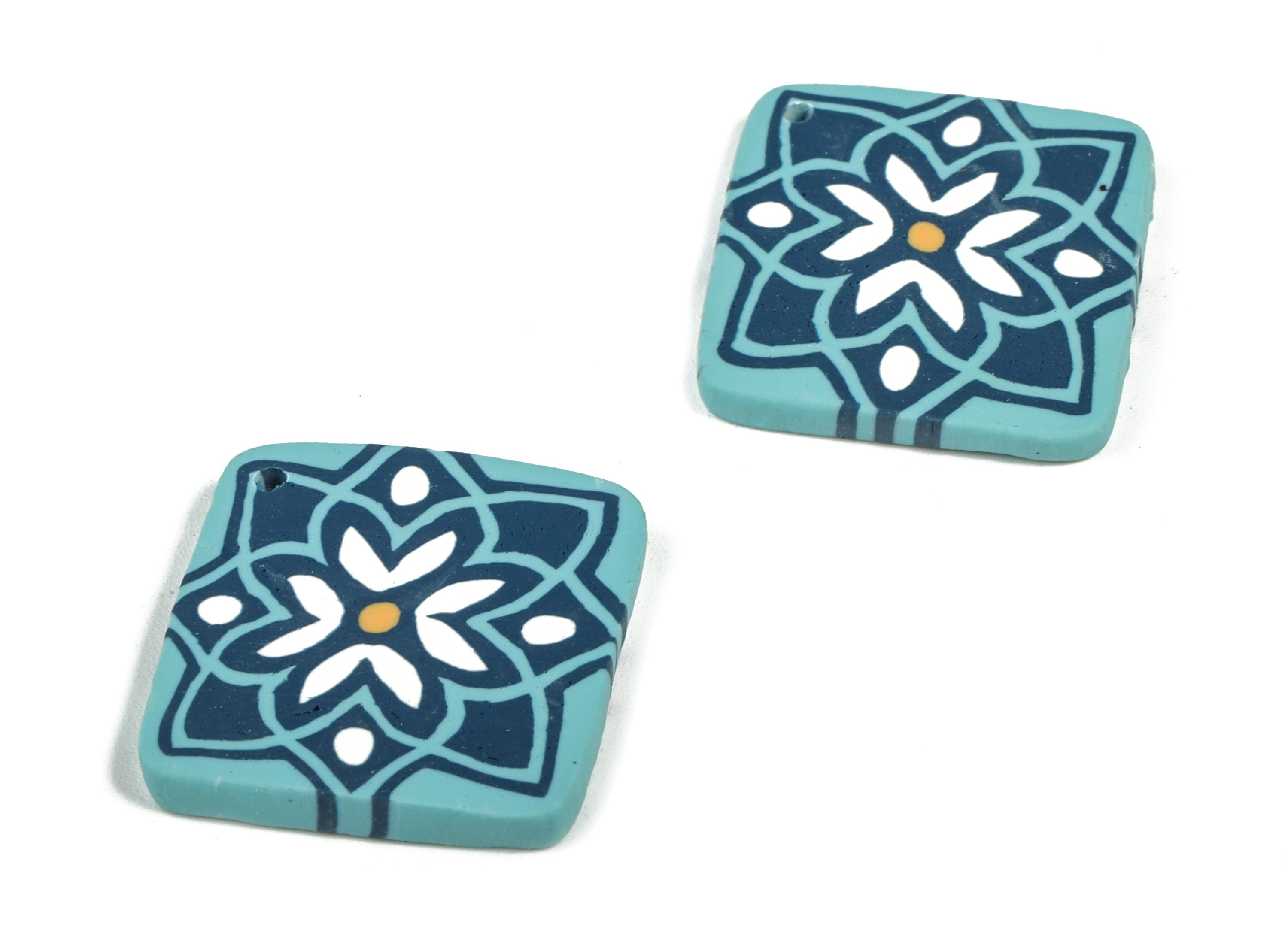 Polymer Clay Square Flower Earring Charms - Polymer Clay Square Flower Pendant - Earring Findings - Jewellery Handmade - 33x33x3mm - PC2276 - DOMEDBAZAAR