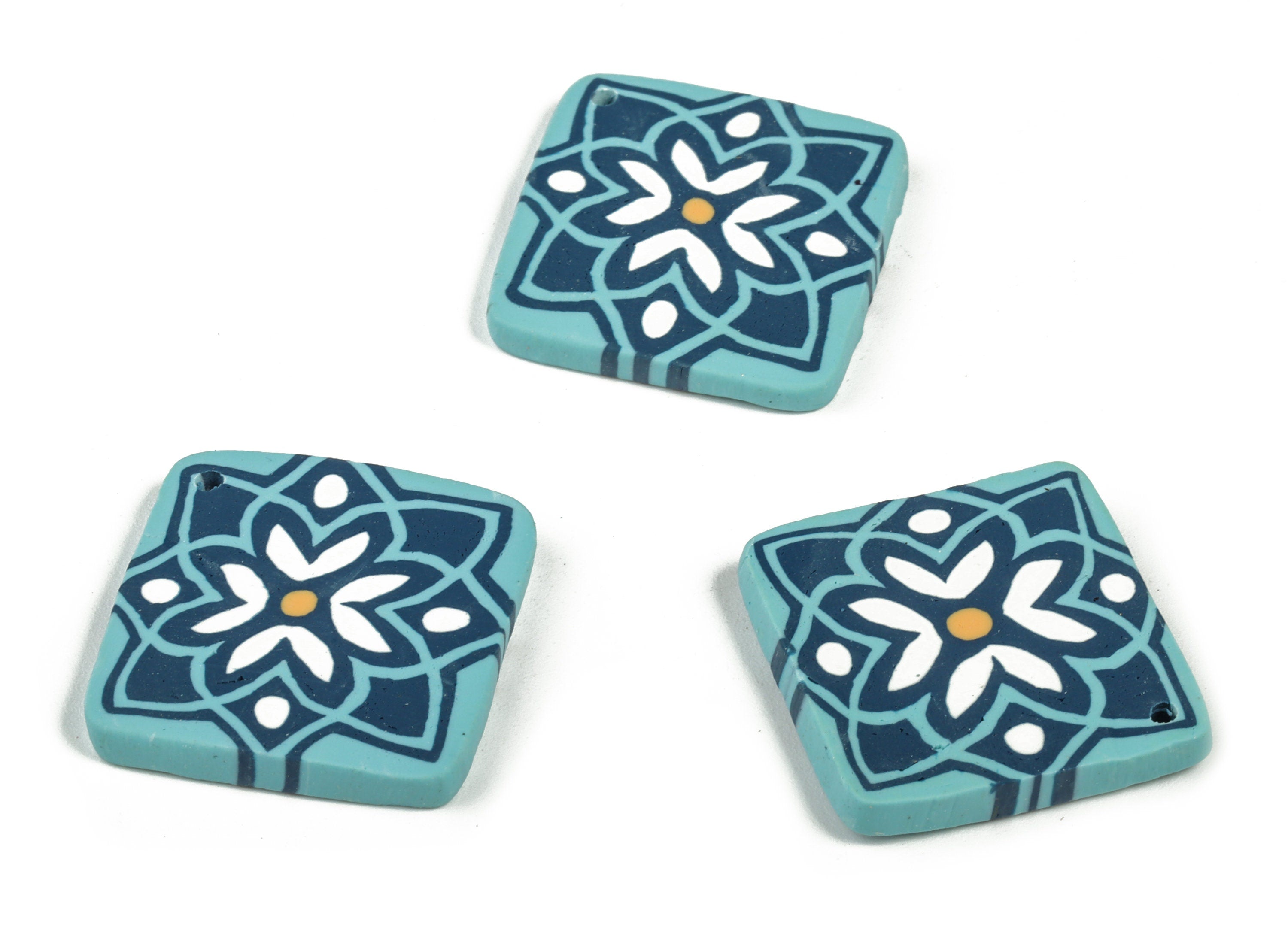 Polymer Clay Square Flower Earring Charms - Polymer Clay Square Flower Pendant - Earring Findings - Jewellery Handmade - 33x33x3mm - PC2276 - DOMEDBAZAAR