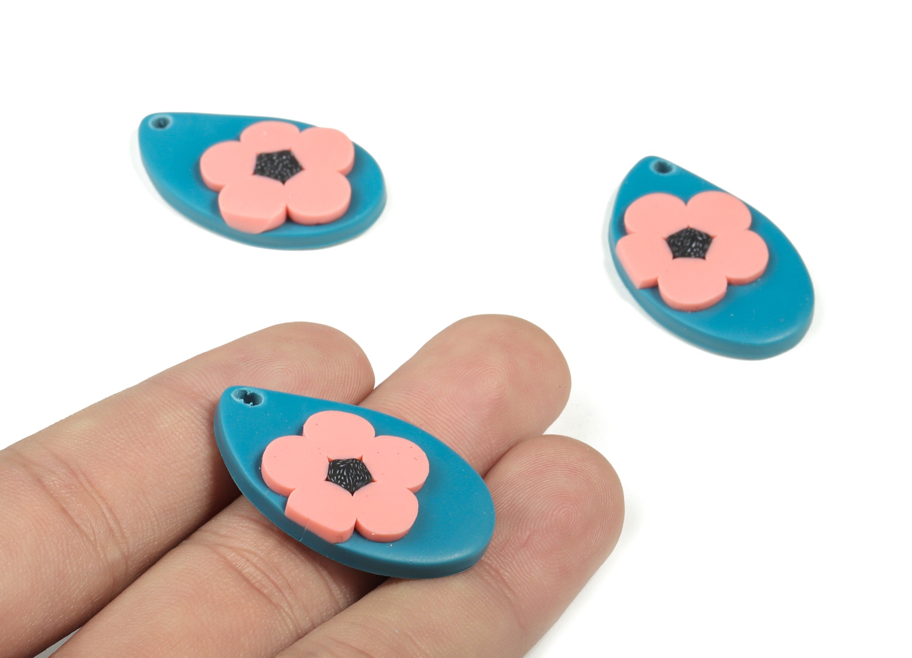 PolymerClay Drop Flower Earring Charms - PolymerClay Drop Flower Pandant - Earring Findings - Jewelry Handmade - 32.78x20.12x6.3mm - PC2272B - DOMEDBAZAAR