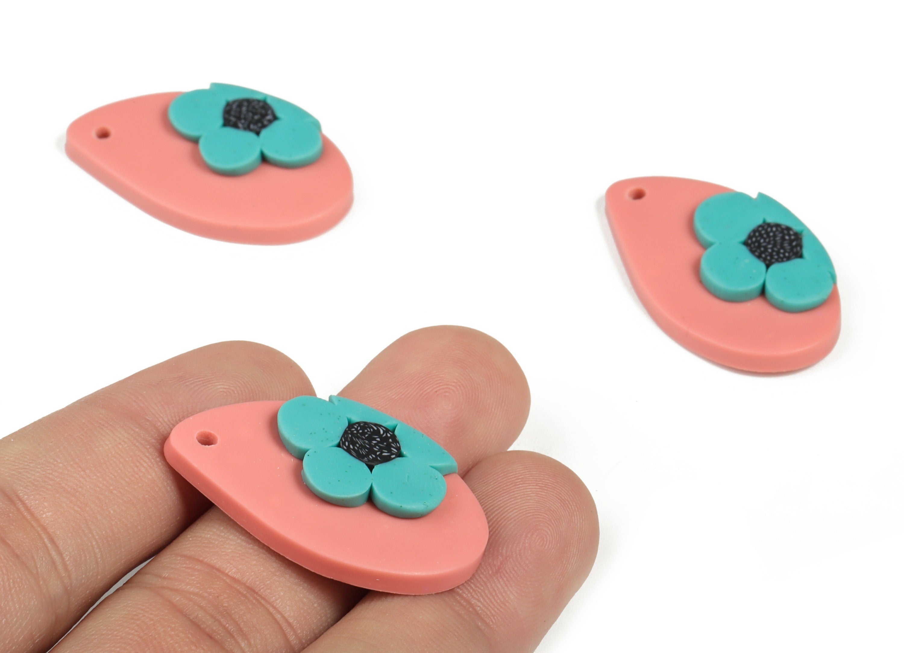 PolymerClay Drop Flower Earring Charms - PolymerClay Drop Flower Pandant - Earring Findings - Jewelry Handmade - 32.97x19.75x4.9mm - PC2272C - DOMEDBAZAAR