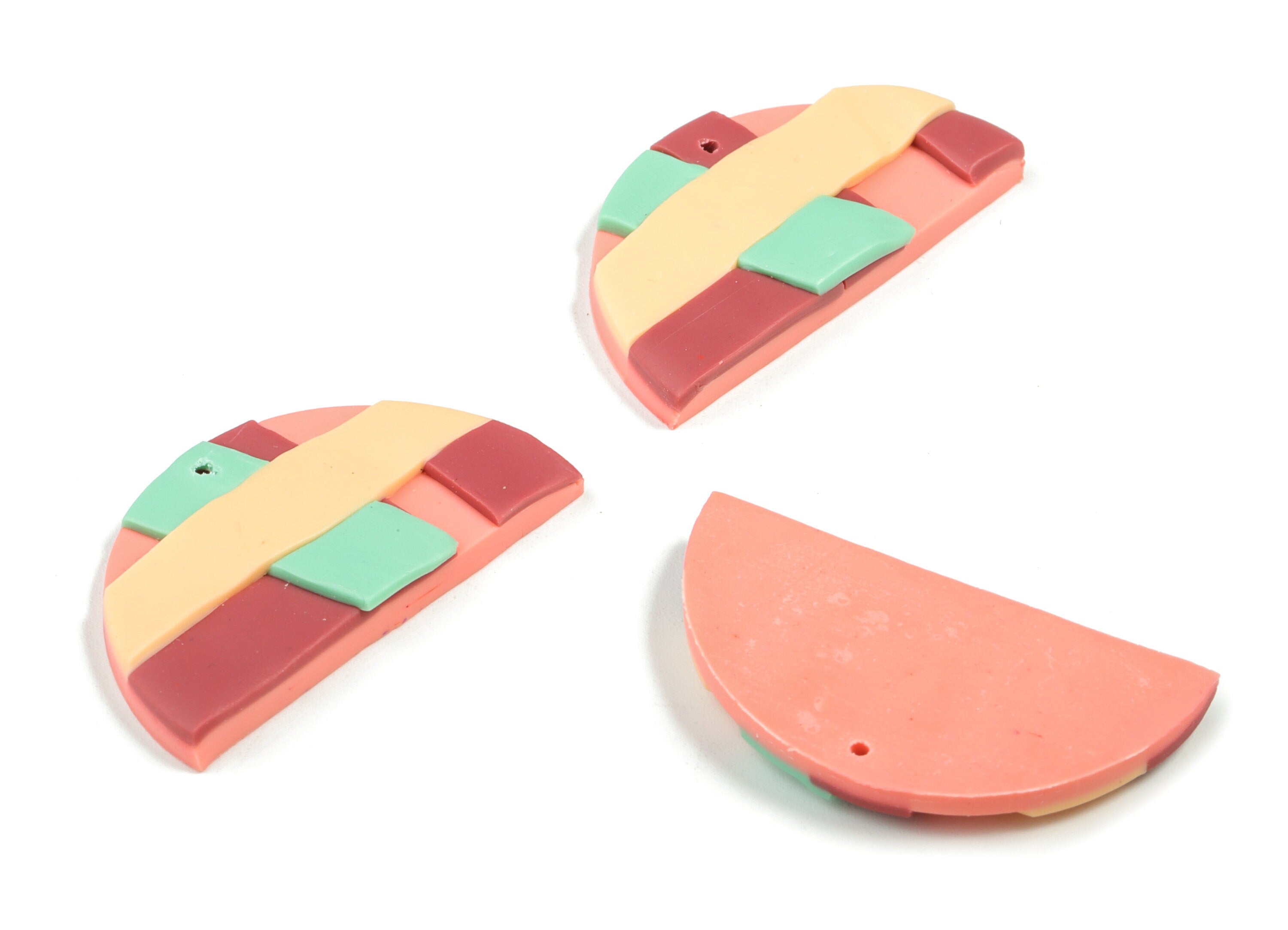 PolymerClay Half Moon Earring Charms - PolymerClay Semicircle Pandant - Earring Findings - Jewelry Handmade - 40.88x22.75x4.76mm - PC2273C - DOMEDBAZAAR