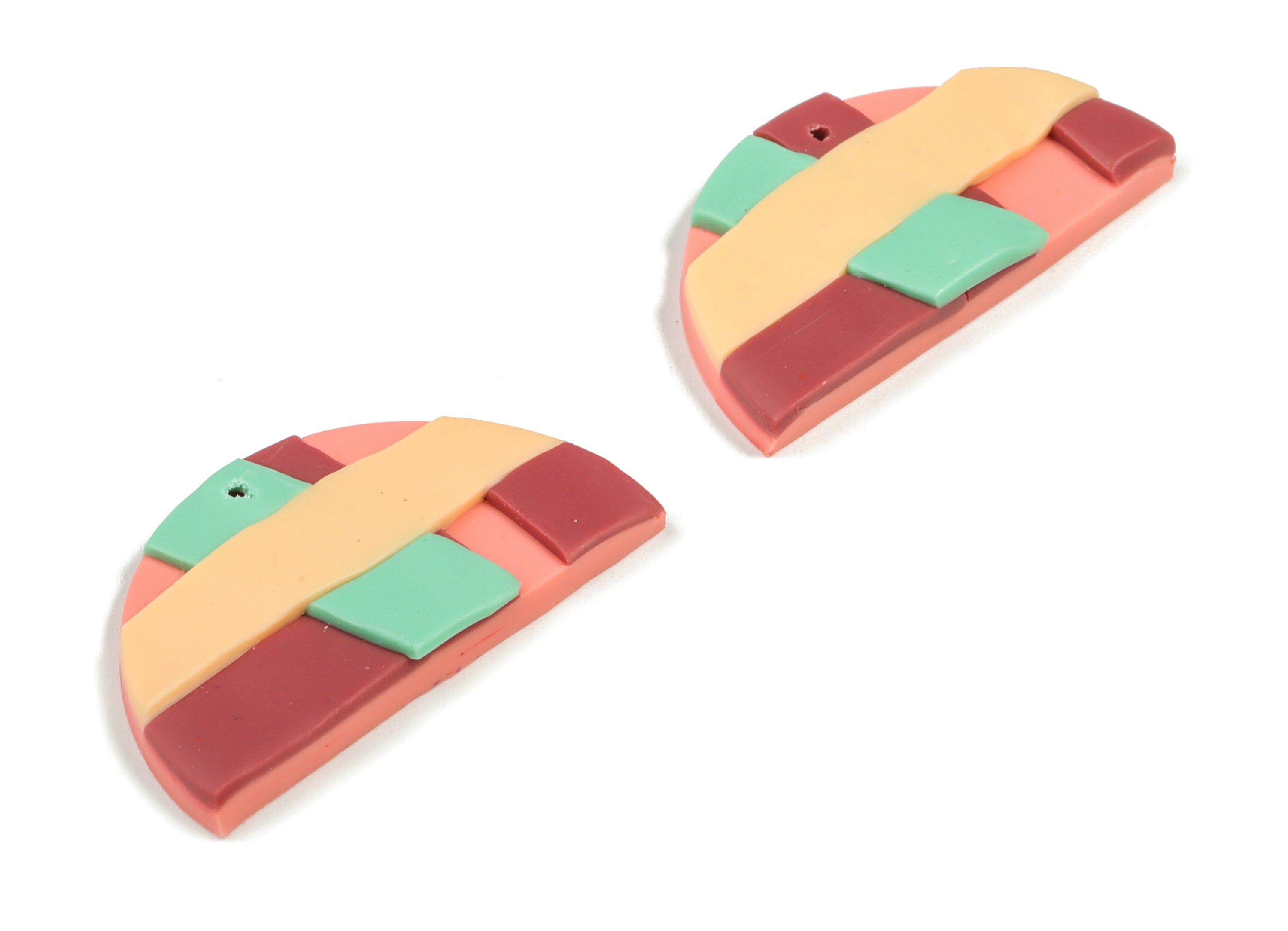 PolymerClay Half Moon Earring Charms - PolymerClay Semicircle Pandant - Earring Findings - Jewelry Handmade - 40.88x22.75x4.76mm - PC2273C - DOMEDBAZAAR