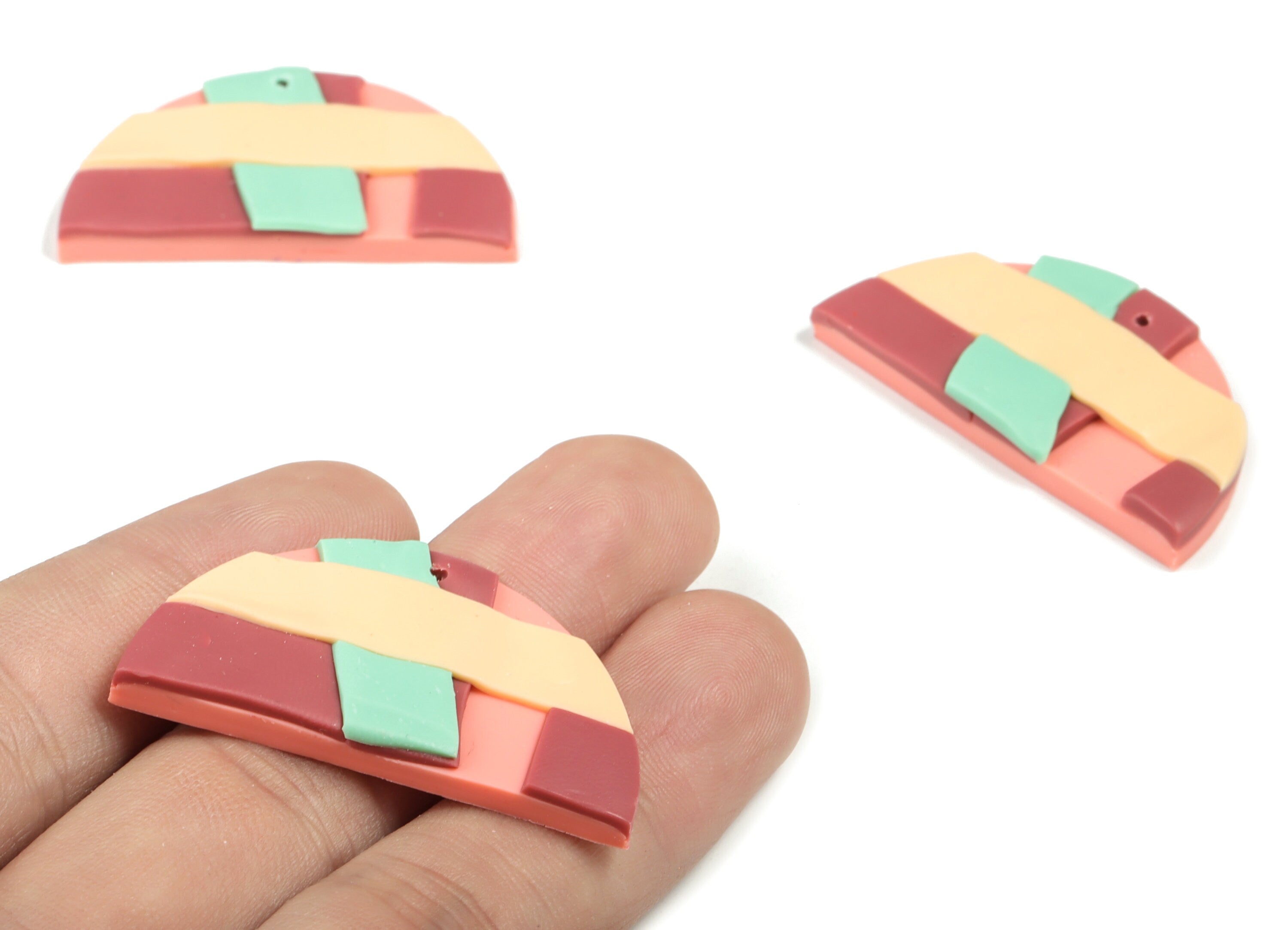 PolymerClay Half Moon Earring Charms - PolymerClay Semicircle Pandant - Earring Findings - Jewelry Handmade - 40.88x22.75x4.76mm - PC2273C - DOMEDBAZAAR