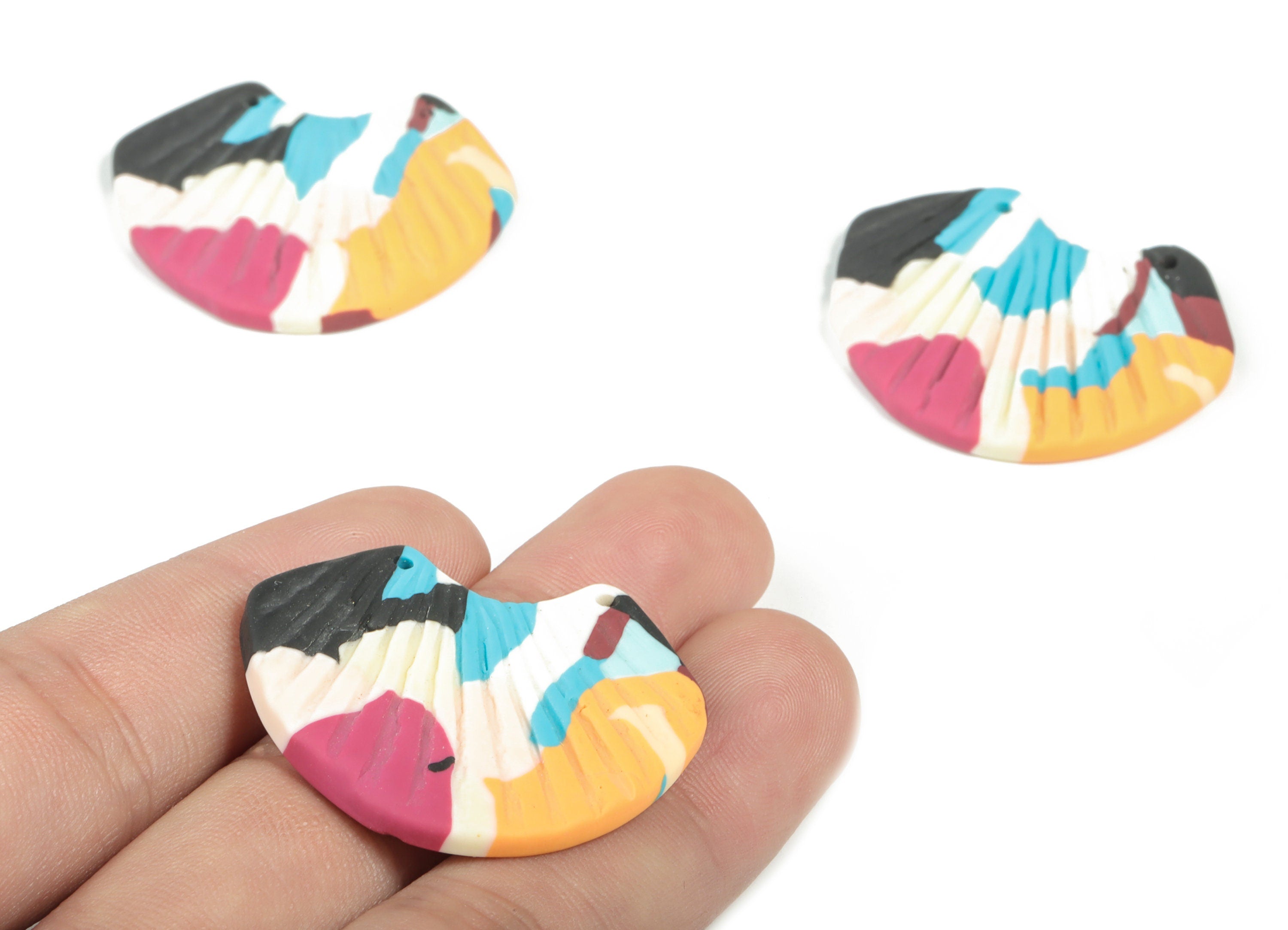 Polymer Clay Sector Earring Connector - Polymer Clay Sector Charms and Pendant - Jewellery Handmade - 36.42x30.03x2.86mm - PC2282A - DOMEDBAZAAR
