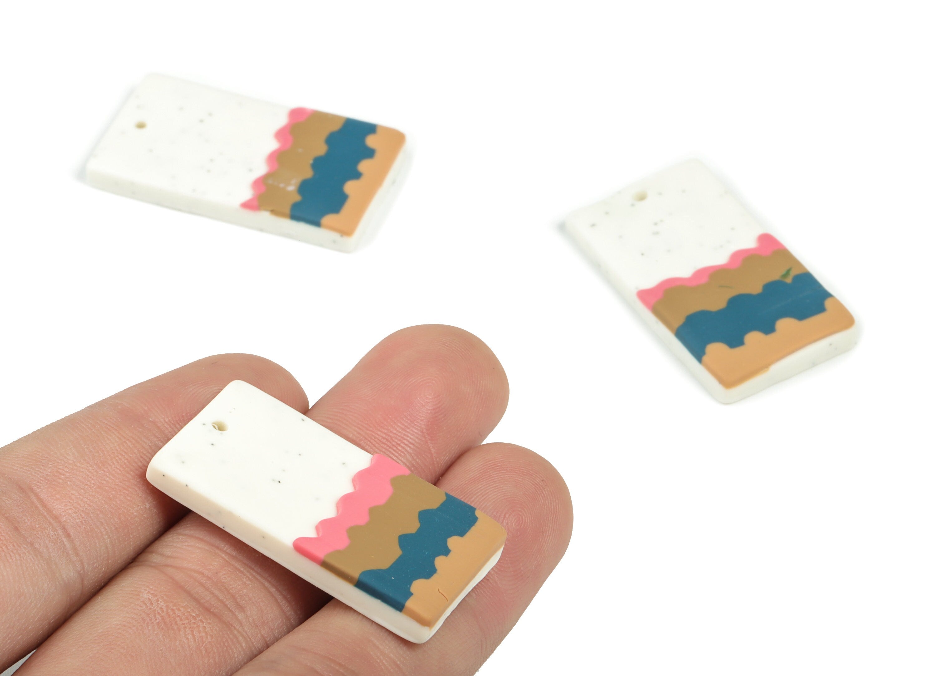 Polymer Clay Rectangle Wave Earring Charms - Polymer Clay Rectangle Pandant - Earring Findings - Jewelry Handmade - 35.4x19x4.3mm - PC2271C - DOMEDBAZAAR
