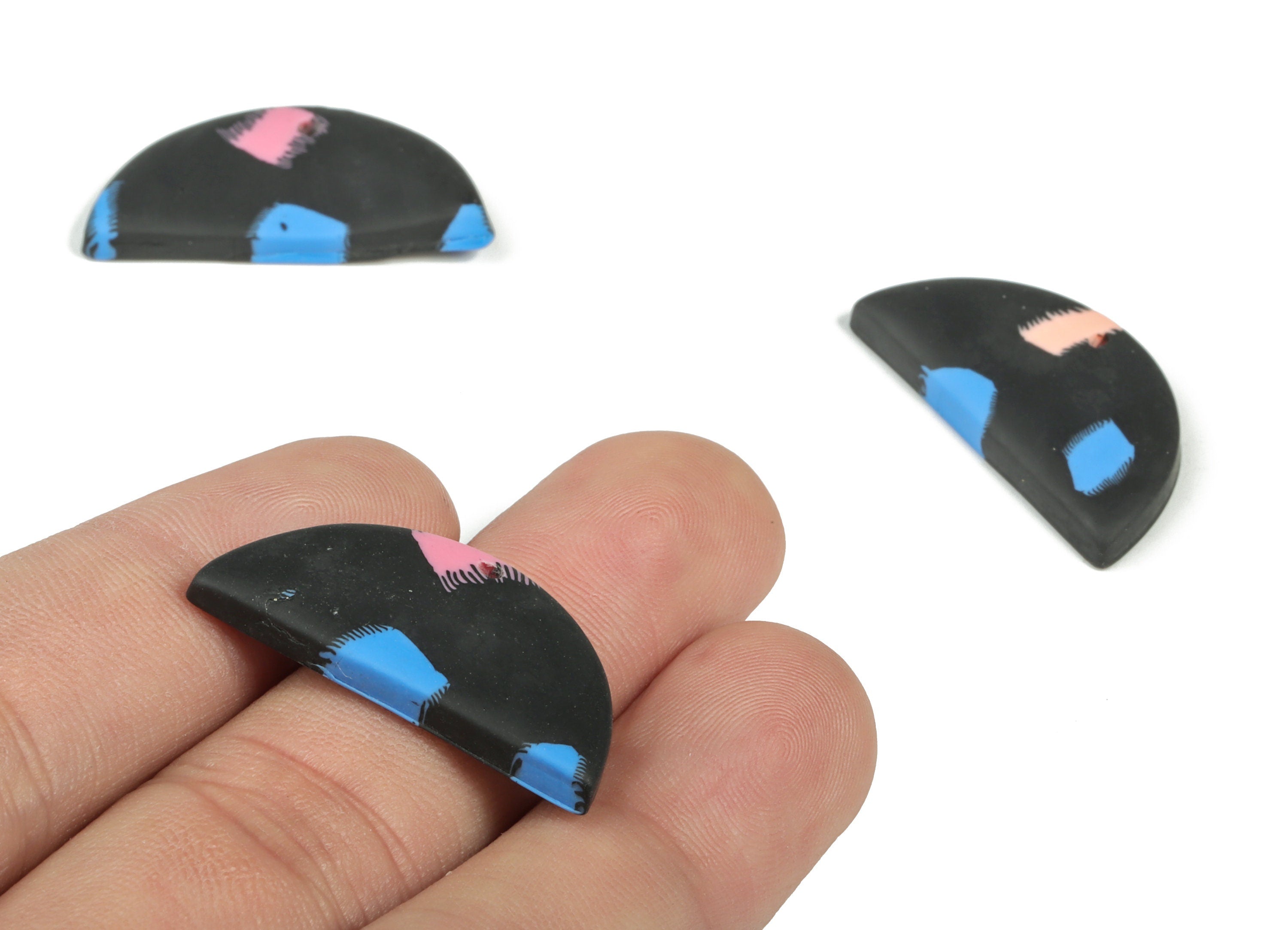 PolymerClay Half Moon Earring Charms - PolymerClay Semicircle Pandant - Earring Findings - Jewelry Handmade - 29.61x15.54x3.38mm - PC2288 - DOMEDBAZAAR