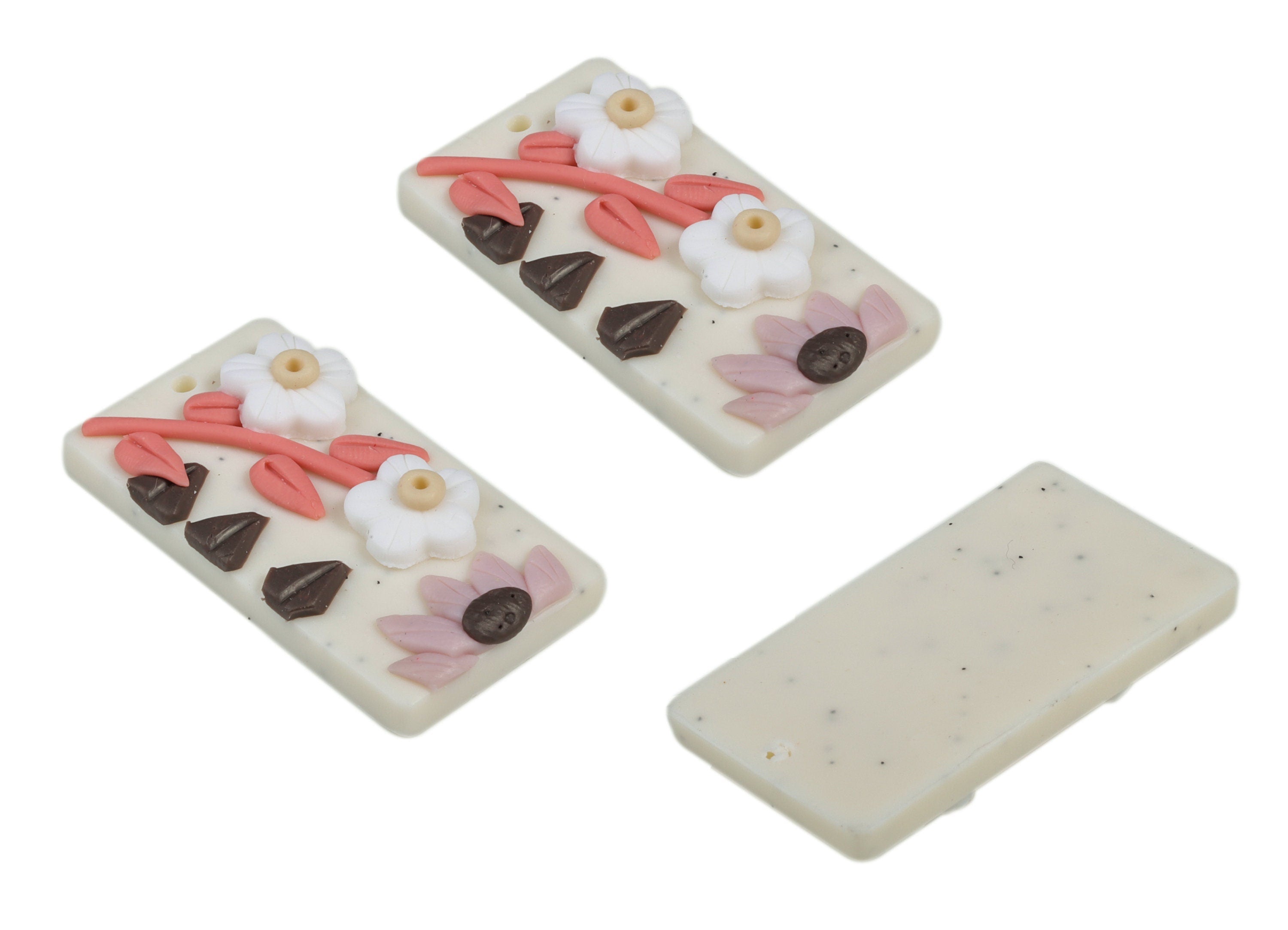 PolymerClay Rectangle Flower Earring Charms - PolymerClay Rectangle Pandant - Jewelry Handmade - 35.85x19.18x6.48mm - PC2271B - DOMEDBAZAAR