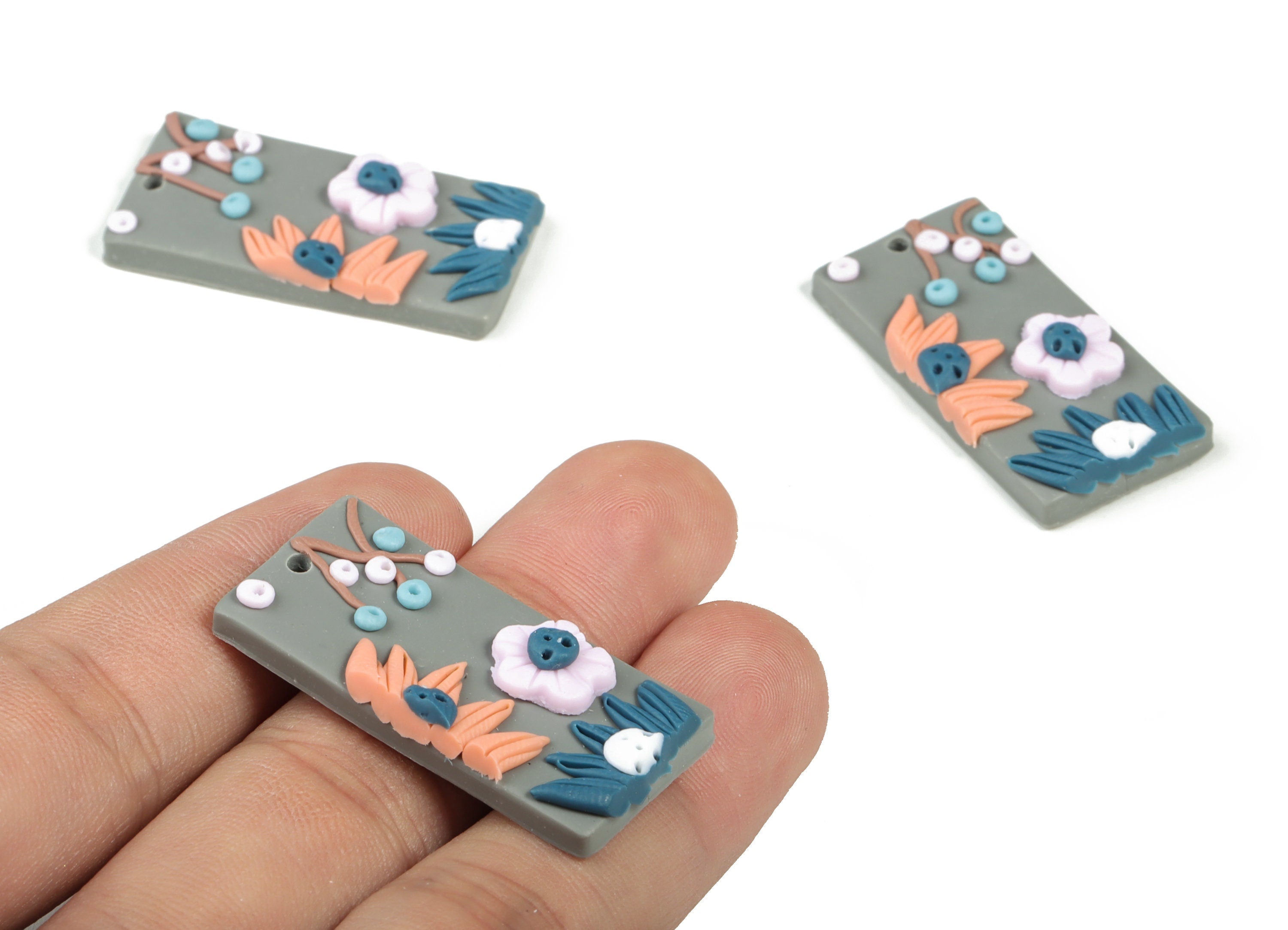 PolymerClay Rectangle Flower Earring Charms - PolymerClay Rectangle Pandant - Earring Findings - Jewelry Handmade - 36.89x19x6.5mm - PC2271A - DOMEDBAZAAR