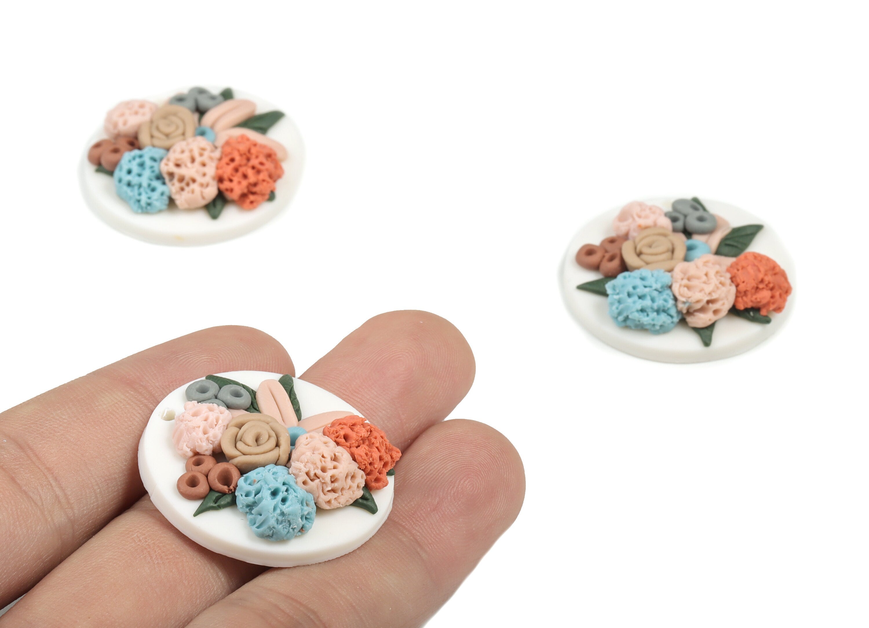 PolymerClay Round Flower Earring Charms - PolymerClay Circle Flower Pandant - Earring Findings - Jewelry Handmade - 30.63x29.9x10mm - PC2271 - DOMEDBAZAAR