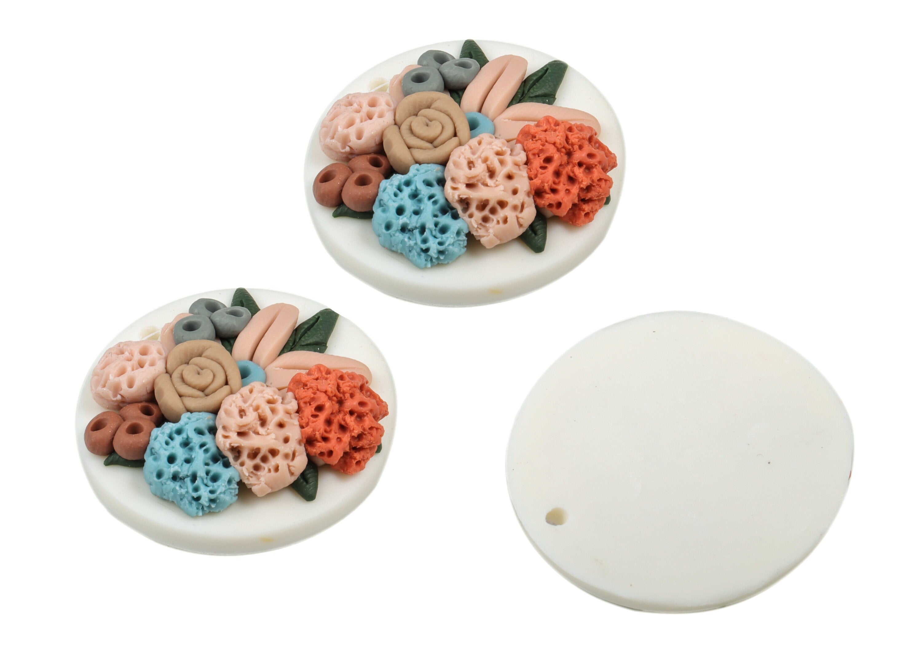 PolymerClay Round Flower Earring Charms - PolymerClay Circle Flower Pandant - Earring Findings - Jewelry Handmade - 30.63x29.9x10mm - PC2271 - DOMEDBAZAAR