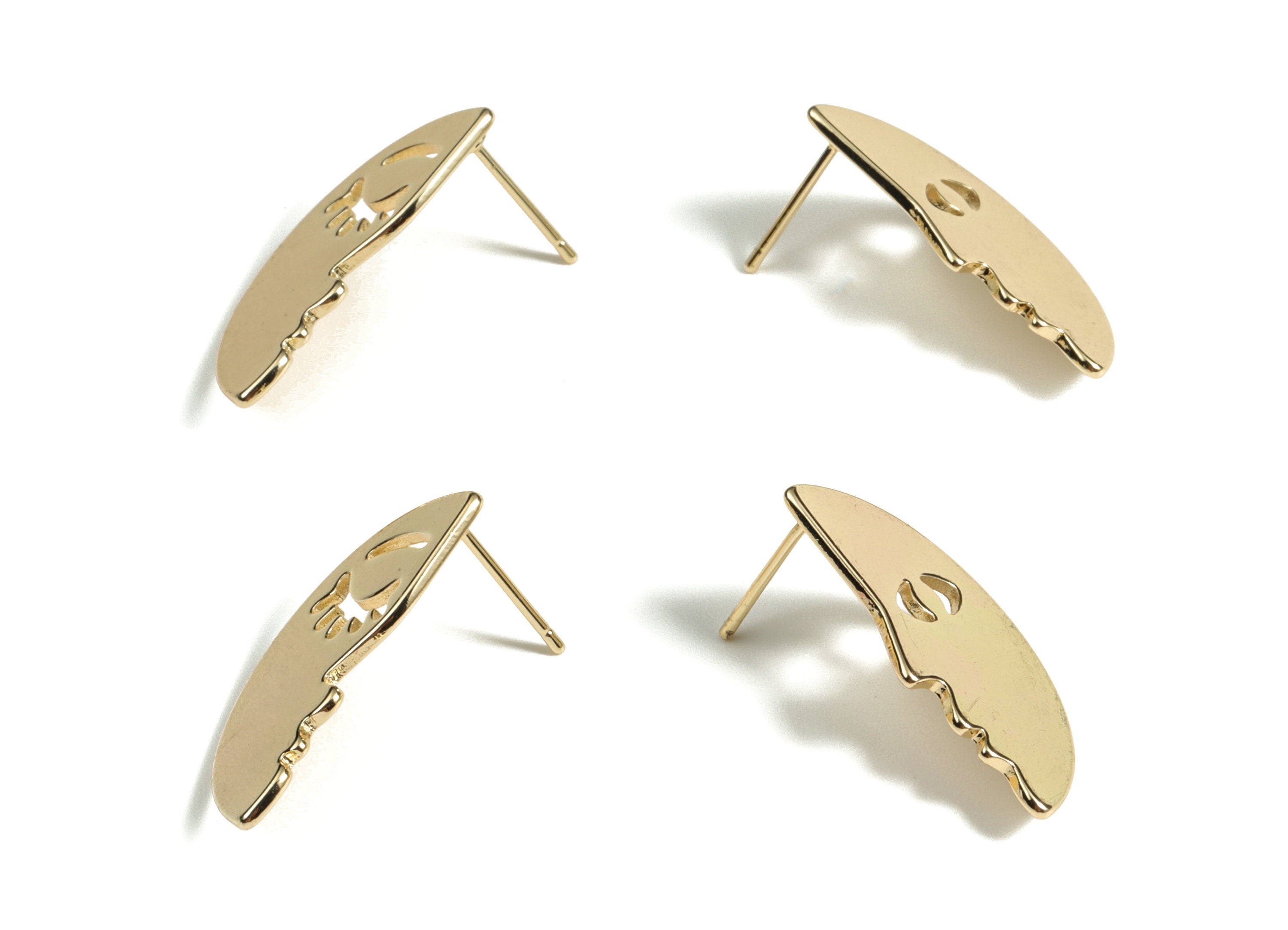 Brass Crescent Moon Face Earring Post - 18K Real Gold Plated Brass Half Moon Face Stud - Jewelry Supplies - 24.68x11.47x1.01 - RGP2815 - DOMEDBAZAAR