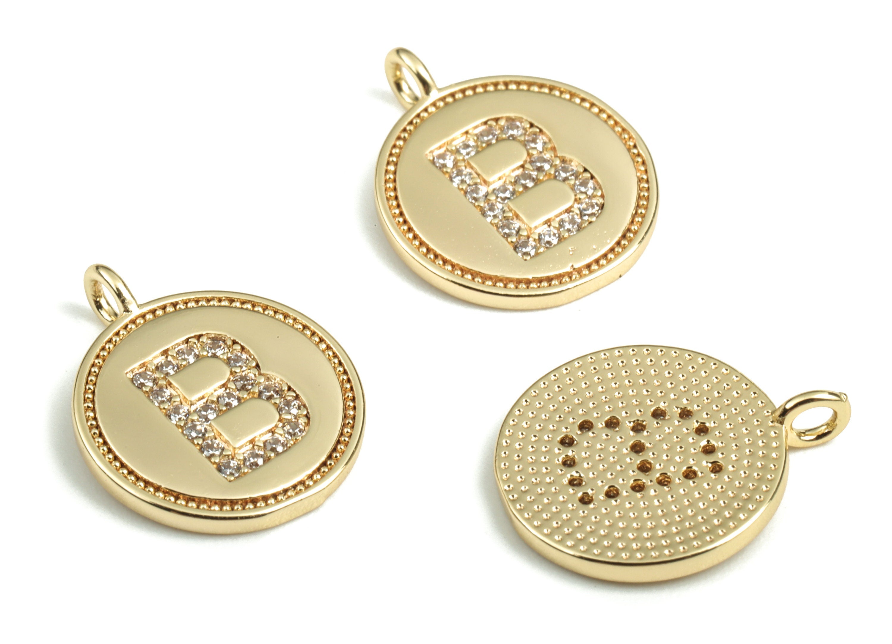 Brass Round Letter B Charm – Initial B Gold Round Pendant – 18k Real Gold Plated Brass Earring Charms – 14.72x11.88x1.39mm - RGP2853B - DOMEDBAZAAR