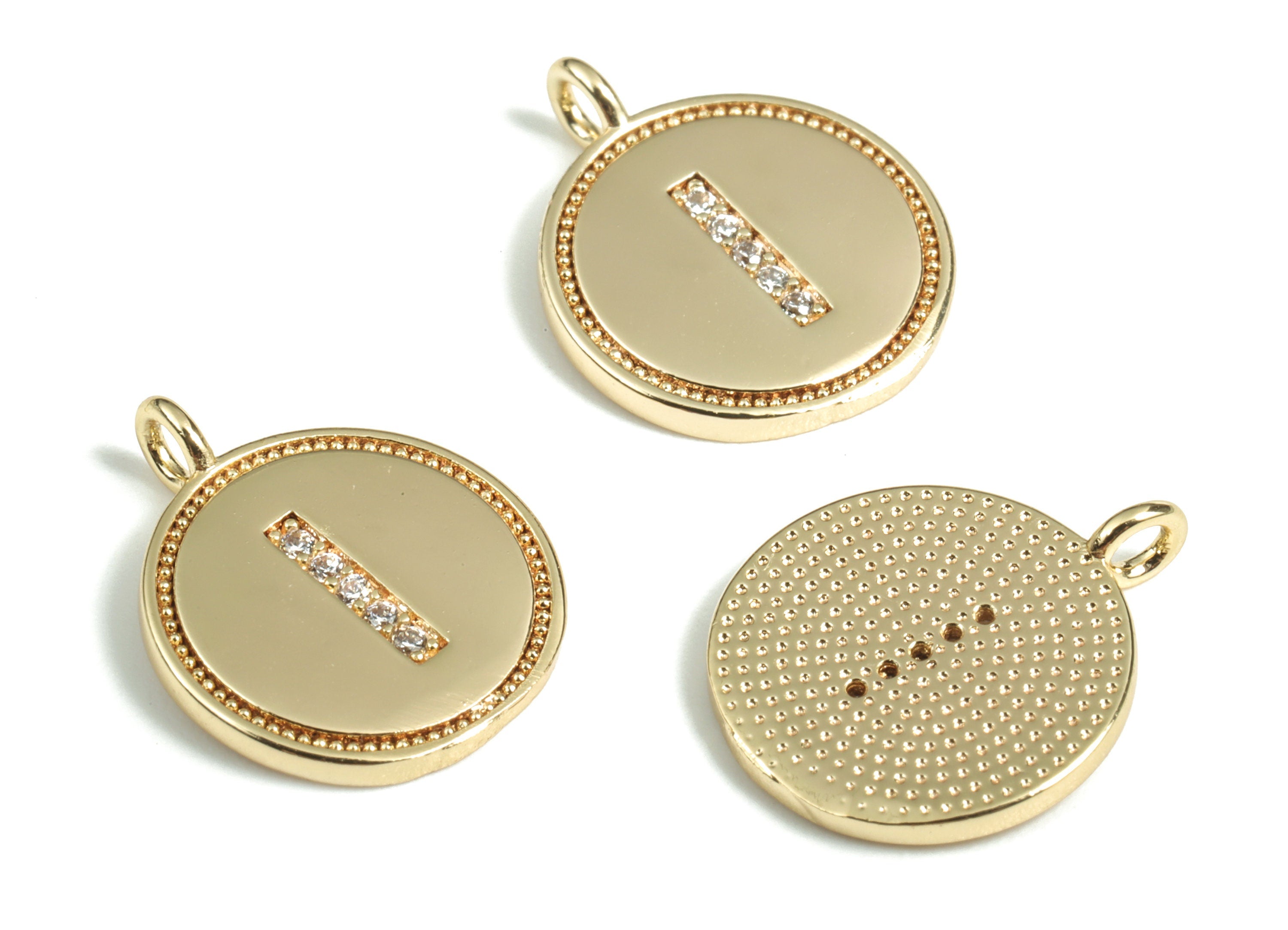 Brass Round Letter I Charm – Initial I Gold Round Pendant – 18k Real Gold Plated Brass Earring Charms – 14.72x11.88x1.39mm - RGP2853I - DOMEDBAZAAR