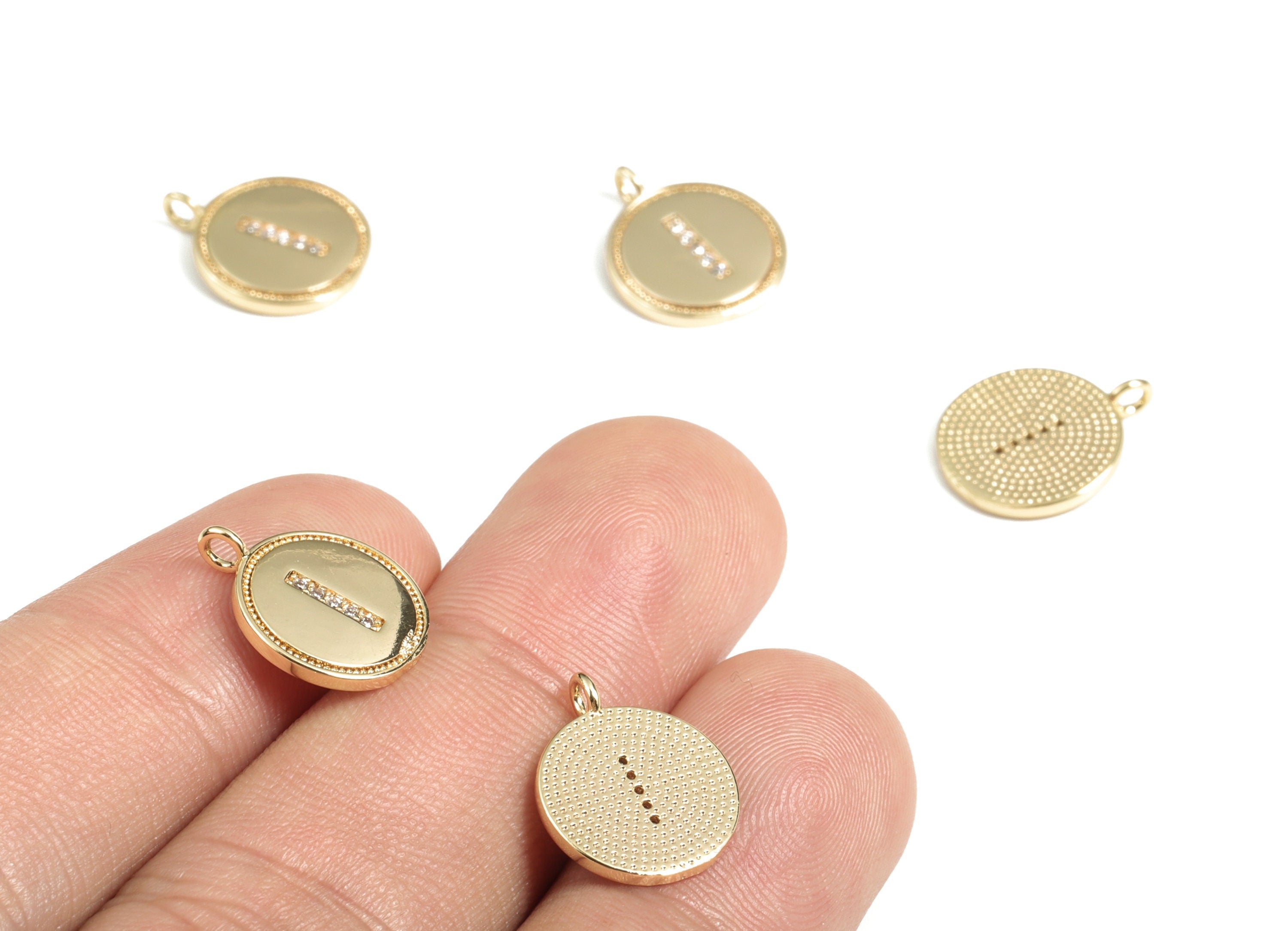 Brass Round Letter I Charm – Initial I Gold Round Pendant – 18k Real Gold Plated Brass Earring Charms – 14.72x11.88x1.39mm - RGP2853I - DOMEDBAZAAR