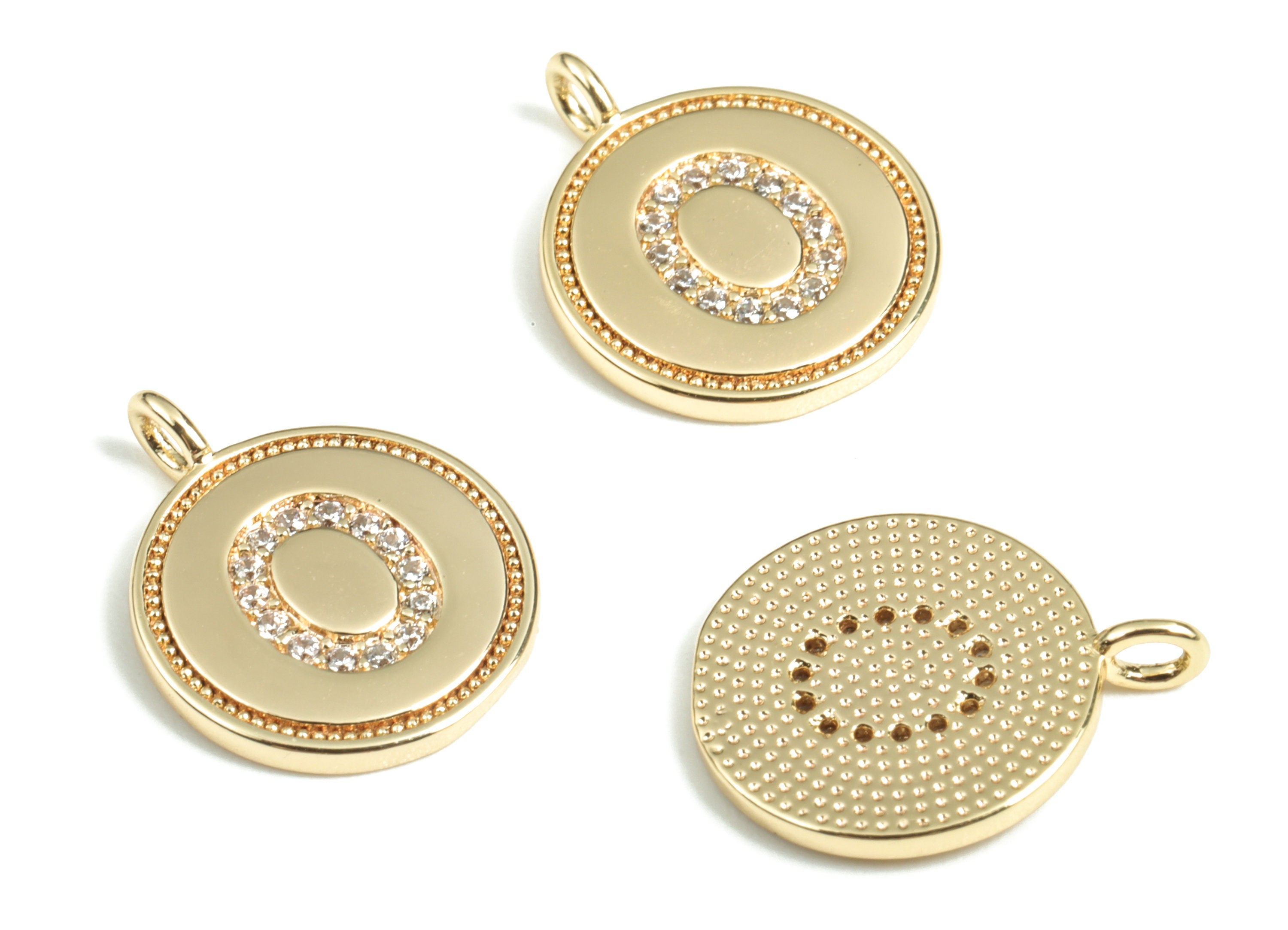 Brass Round Letter O Charm – Initial O Gold Round Pendant – 18k Real Gold Plated Brass Earring Charms – 14.72x11.88x1.39mm - RGP2853O - DOMEDBAZAAR