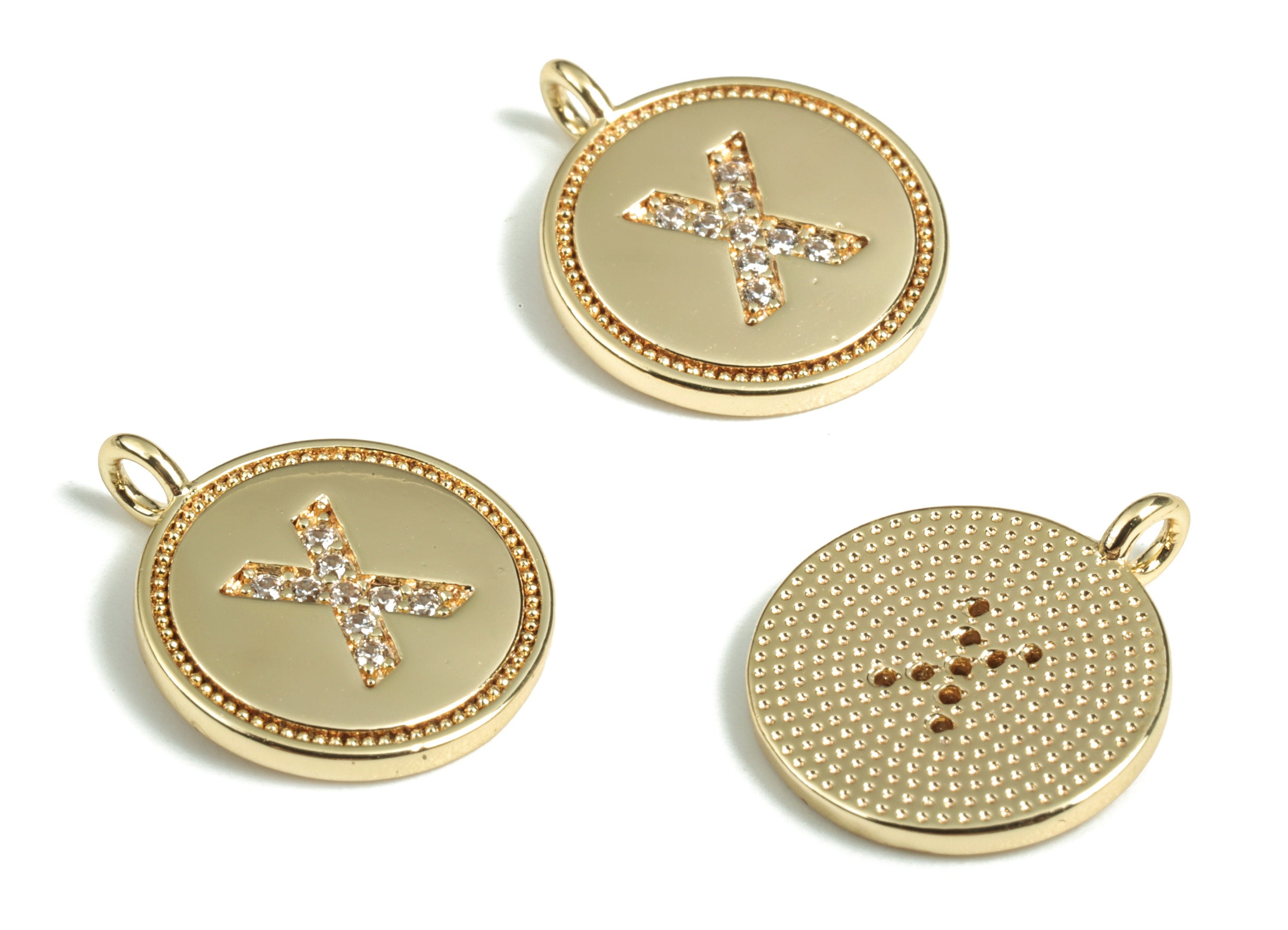 Brass Round Letter X Charm – Initial X Gold Round Pendant – 18k Real Gold Plated Brass Earring Charms – 14.72x11.88x1.39mm - RGP2853X - DOMEDBAZAAR