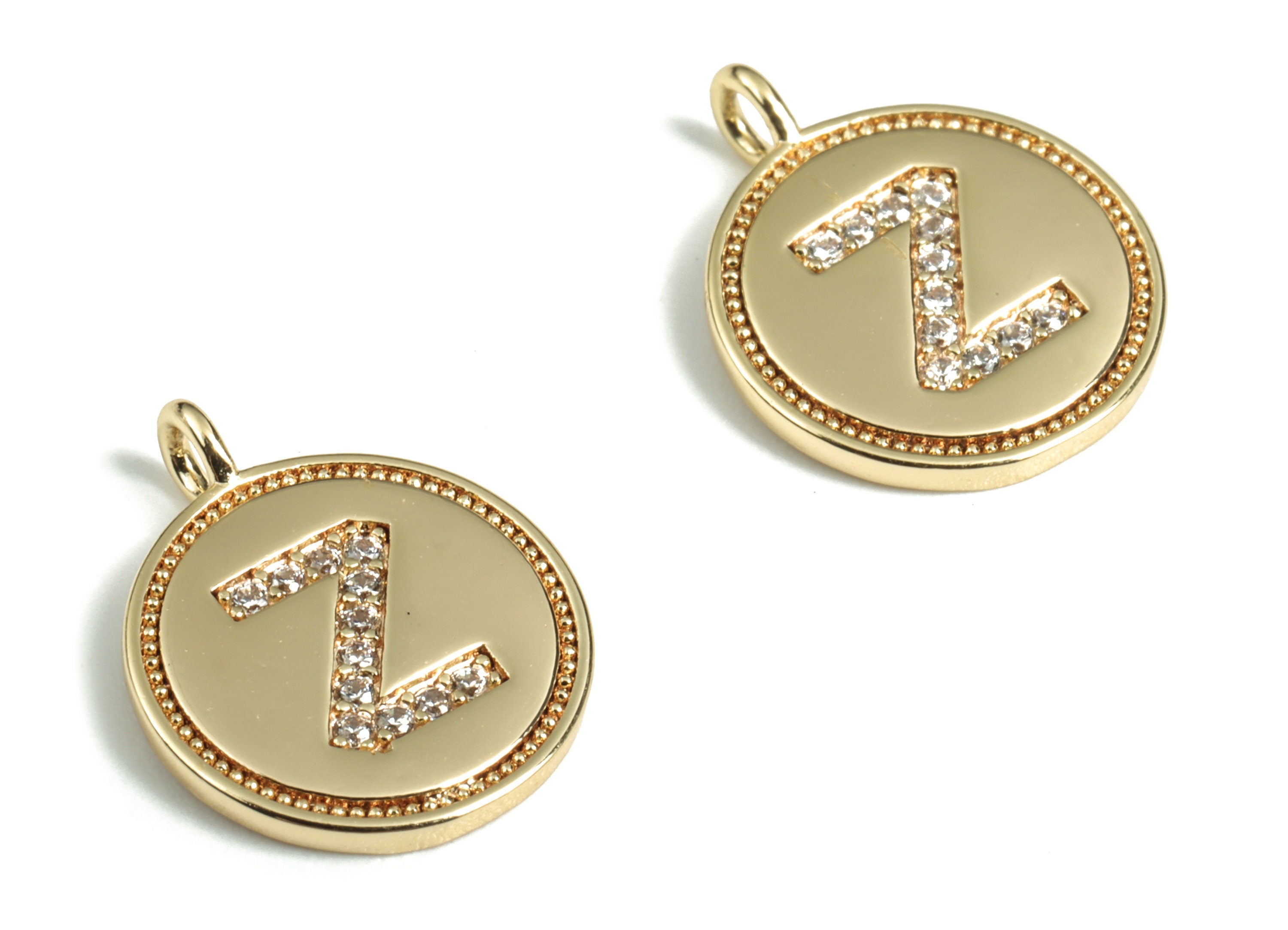 Brass Round Letter Z Charm – Initial Z Gold Round Pendant – 18k Real Gold Plated Brass Earring Charms – 14.72x11.88x1.39mm - RGP2853Z - DOMEDBAZAAR