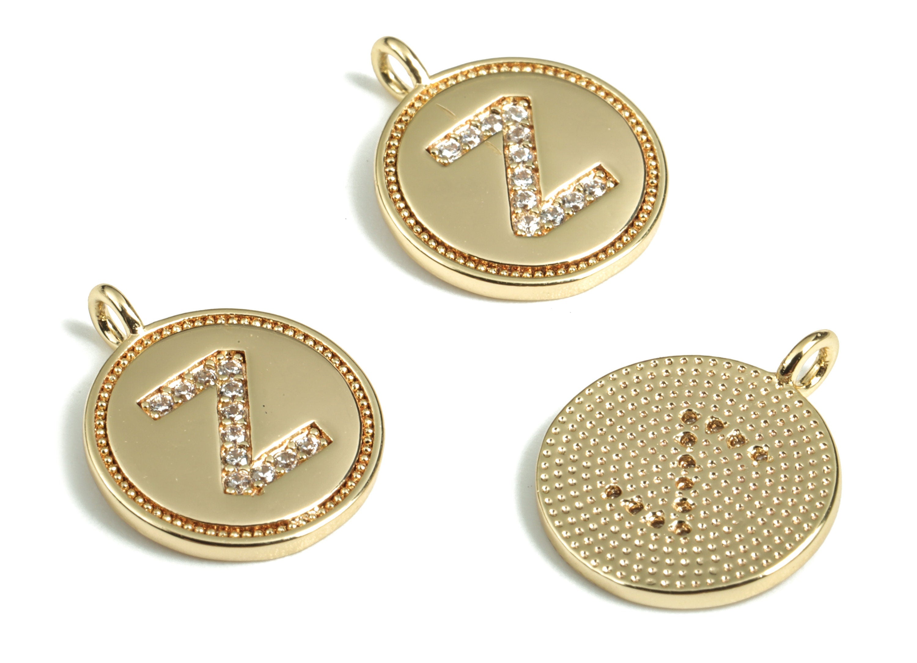 Brass Round Letter Z Charm – Initial Z Gold Round Pendant – 18k Real Gold Plated Brass Earring Charms – 14.72x11.88x1.39mm - RGP2853Z - DOMEDBAZAAR