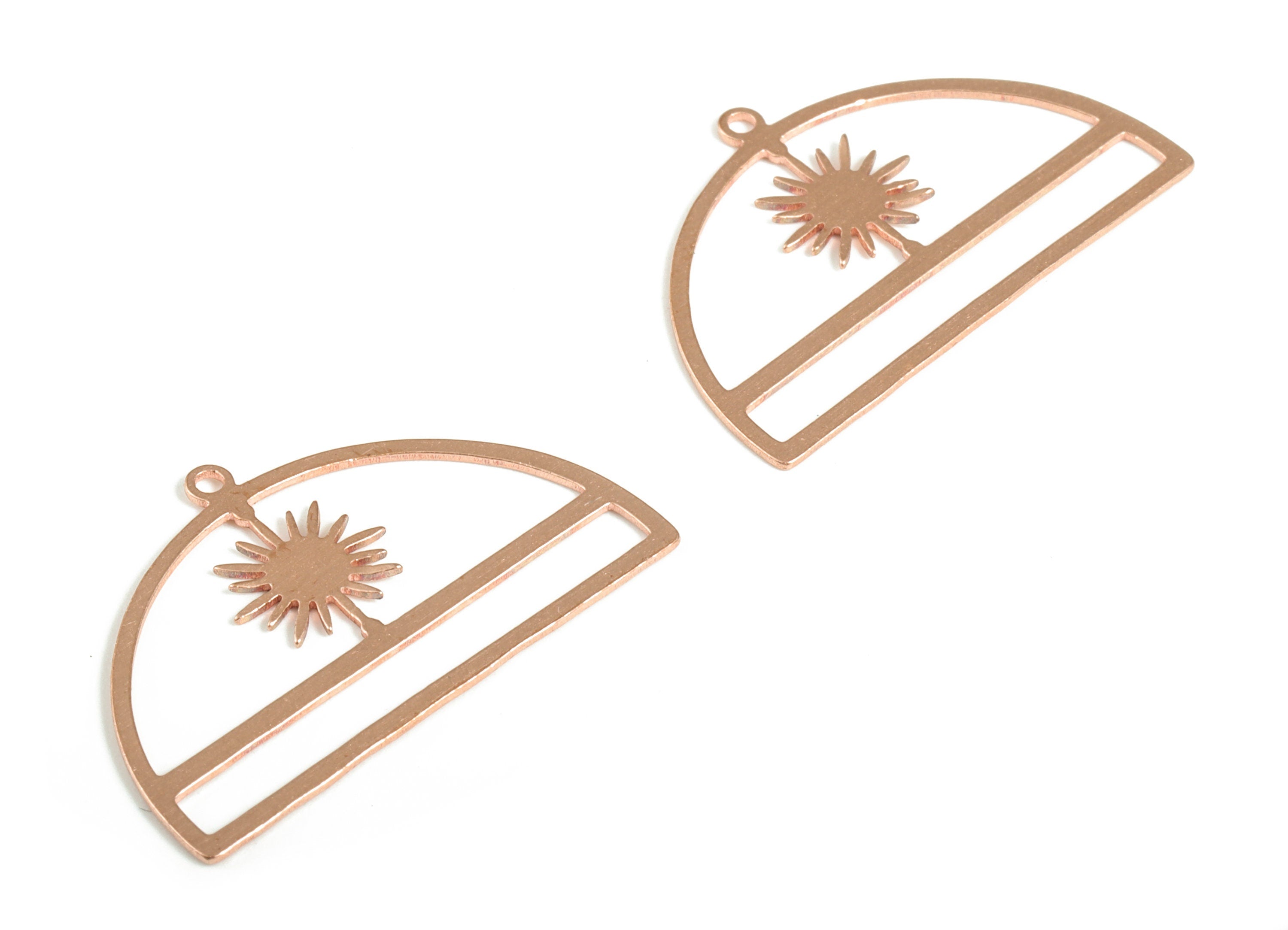Raw Copper Semi Circle Sun Earring Charm - Sun Half Moon Pendant  - Jewelry Making Supplies - 29.37x18.83x0.73mm - PP3849 - DOMEDBAZAAR