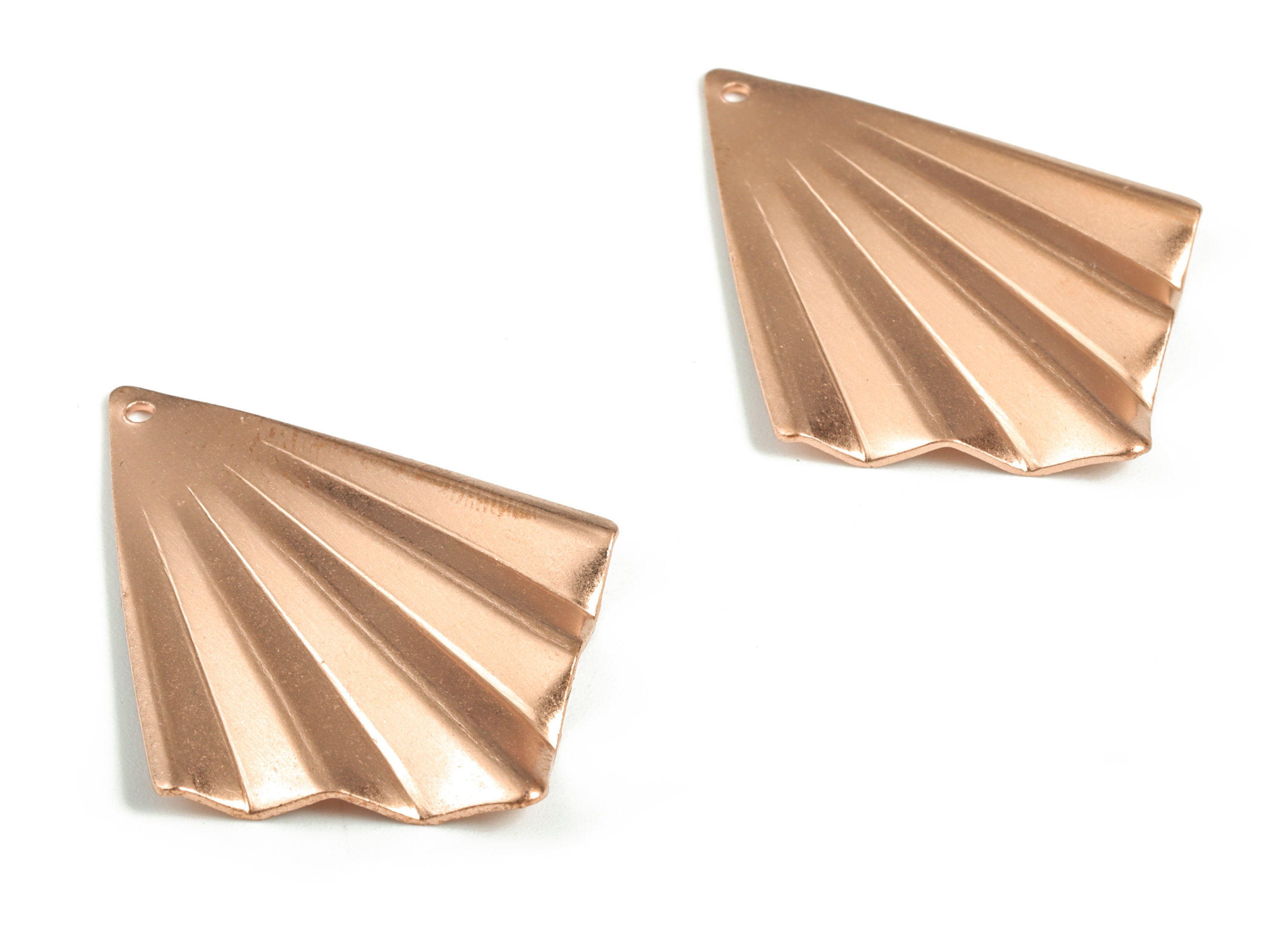 Raw Copper Fan Earring Charm - Raw Copper Fan Pendant  - Earring Findings - Jewelry Making Supplies - 34.95x27.23x1.70mm - PP3852 - DOMEDBAZAAR