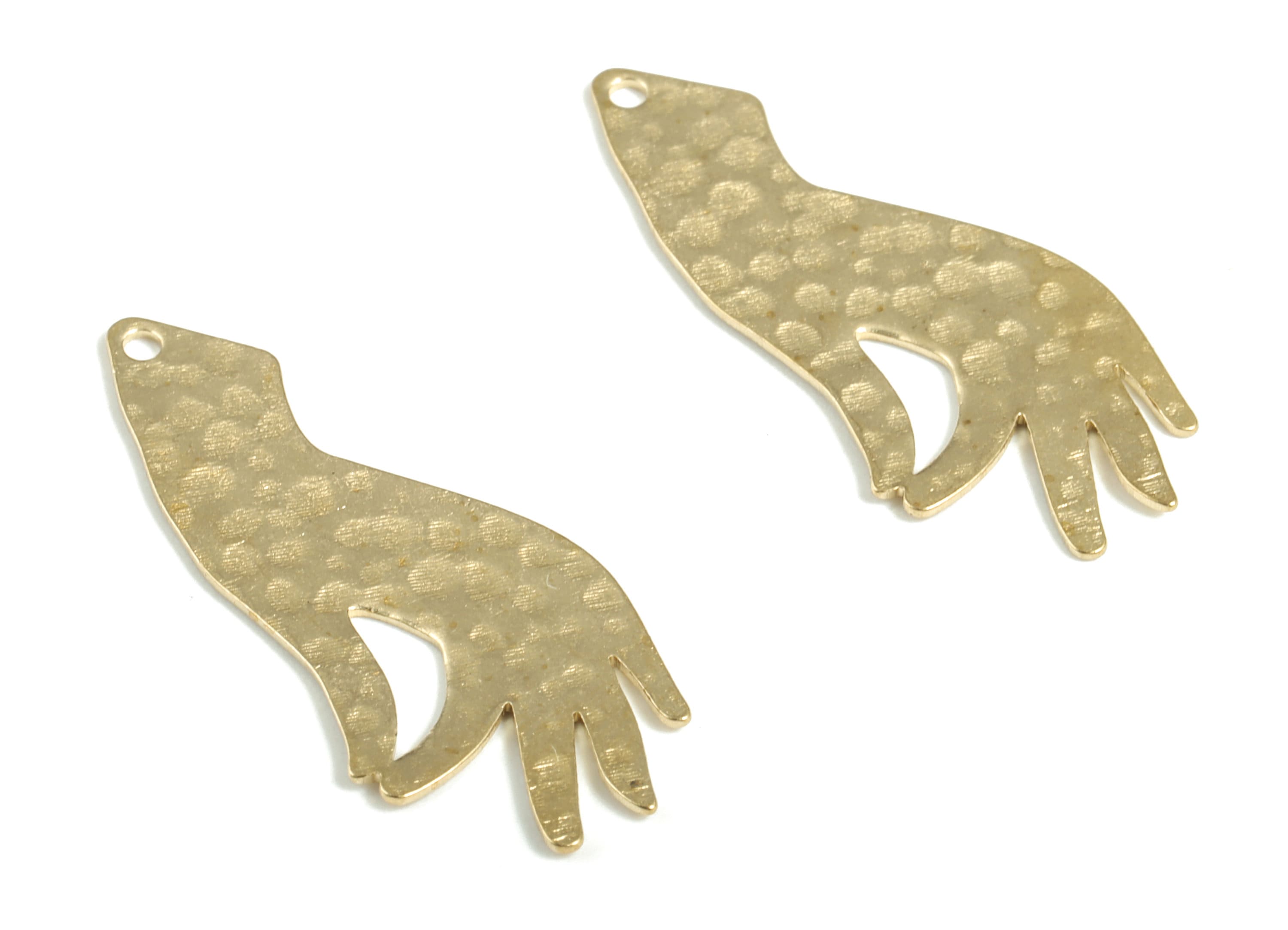 Brass Hammered Hand Earring Charms - Raw Brass Hand Pendant - Earring Findings - Jewelry Making Supplies - 29.3x12.6x0.6mm - PP3910 - DOMEDBAZAAR
