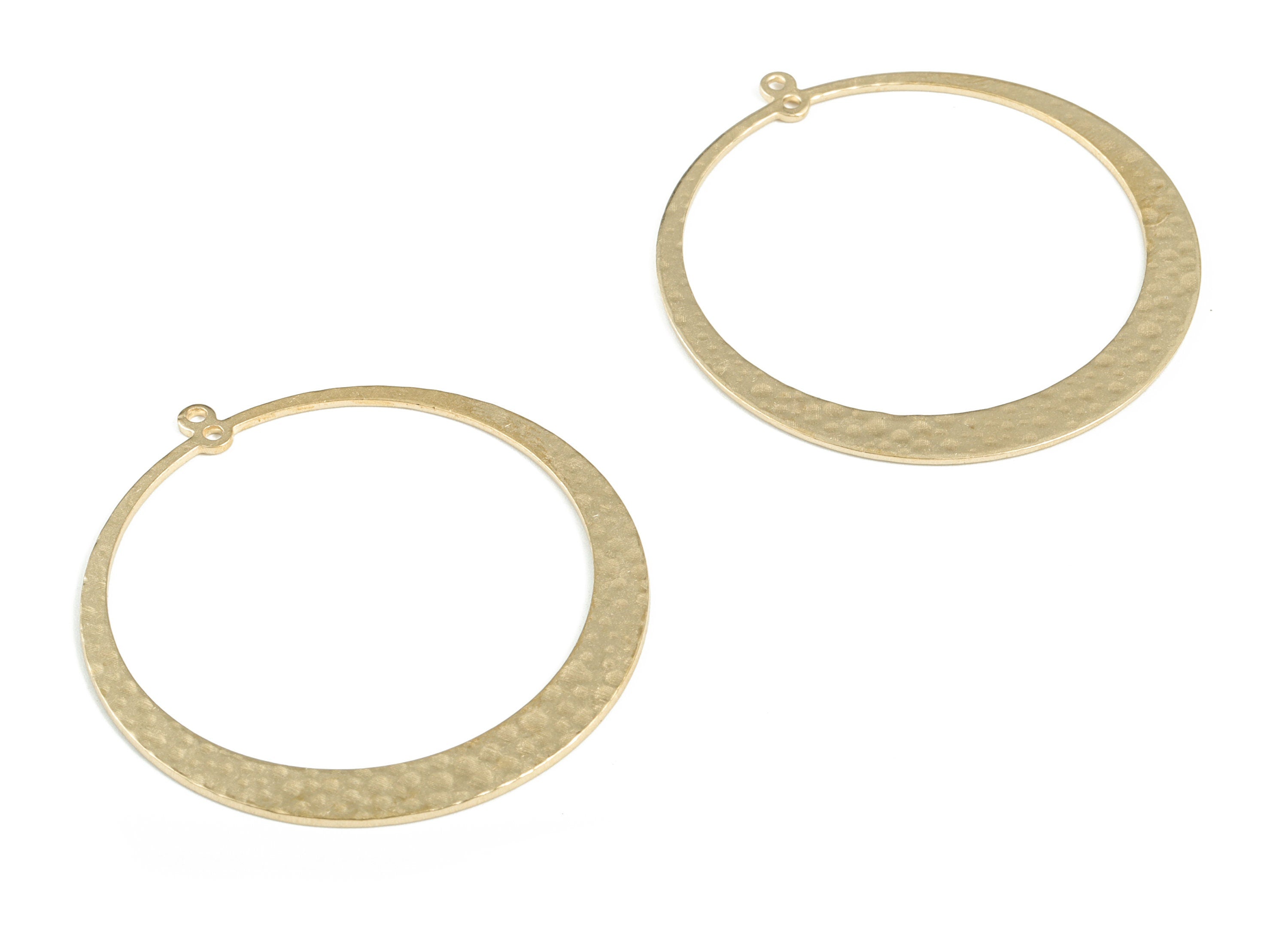 Brass Hammered Round Connector - Raw Brass Circle Earring Charms - 2 Holes - Jewelry Making Supplies - 48.09x45.12x0.95mm - PP3897 - DOMEDBAZAAR