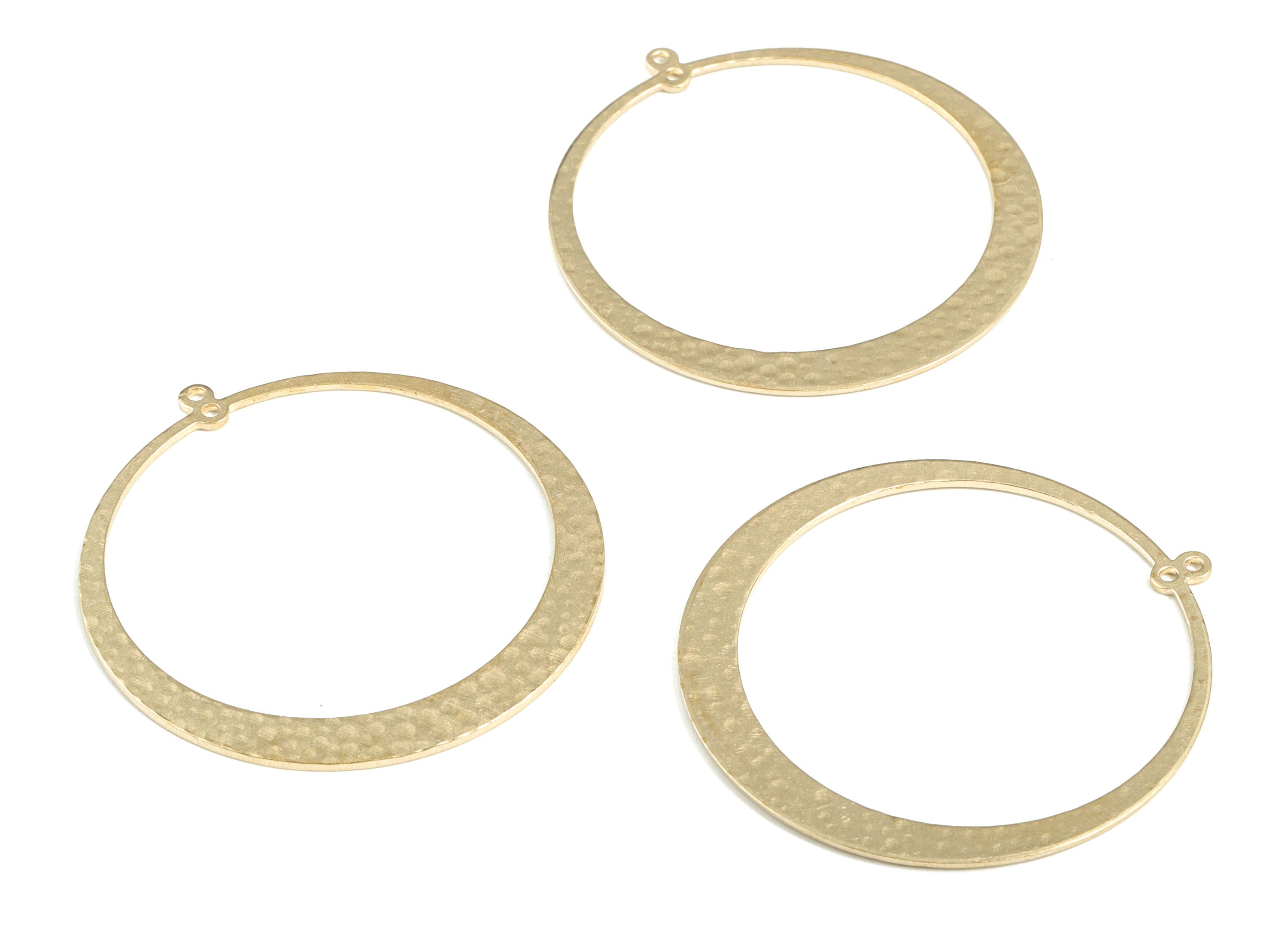 Brass Hammered Round Connector - Raw Brass Circle Earring Charms - 2 Holes - Jewelry Making Supplies - 48.09x45.12x0.95mm - PP3897 - DOMEDBAZAAR