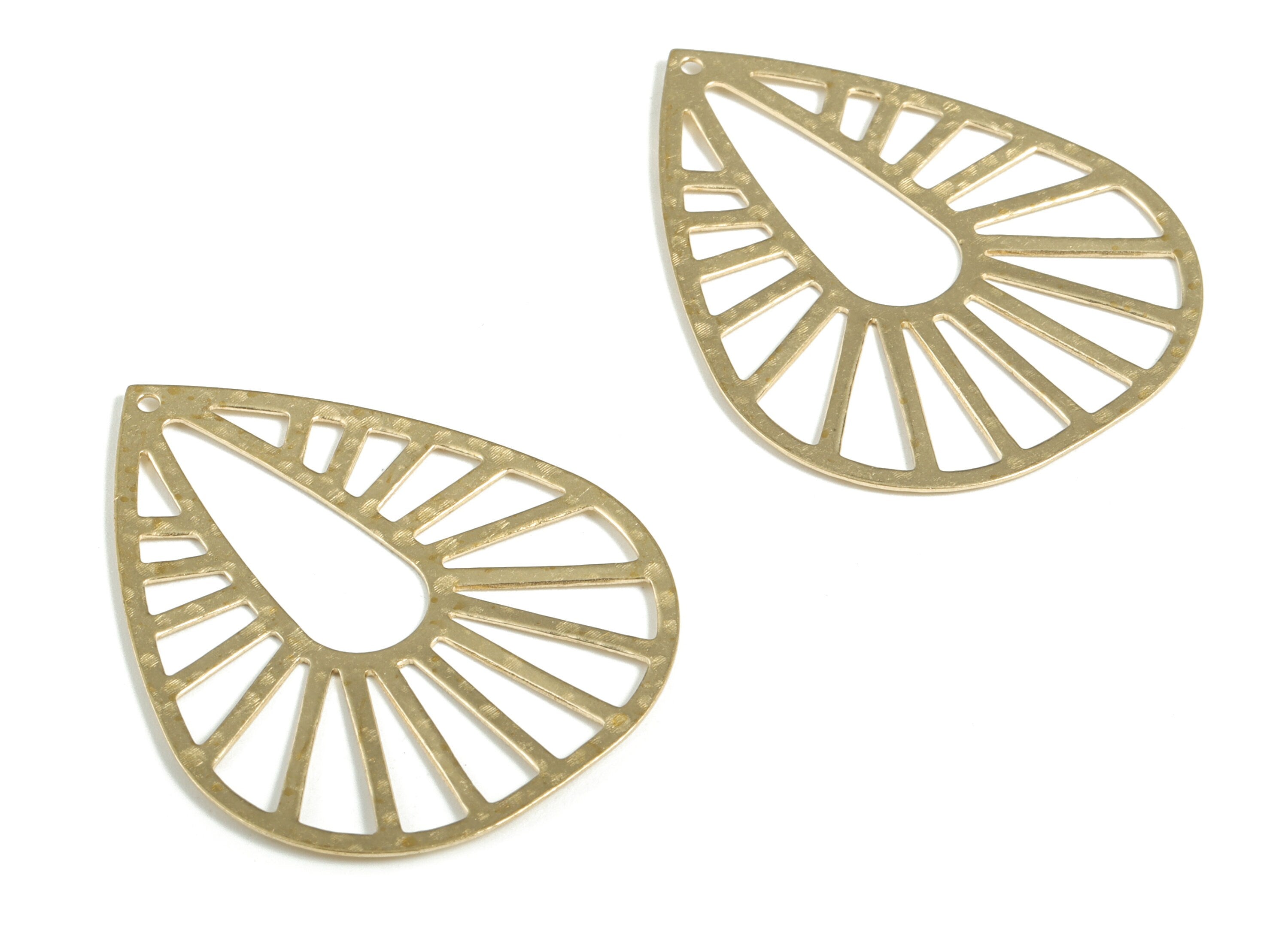 Brass Hammered Drop Earring Charms - Raw Brass Drop Pendant - Earring Findings - Jewelry Making Supplies - 41.95x33.16x0.59mm - PP3923 - DOMEDBAZAAR